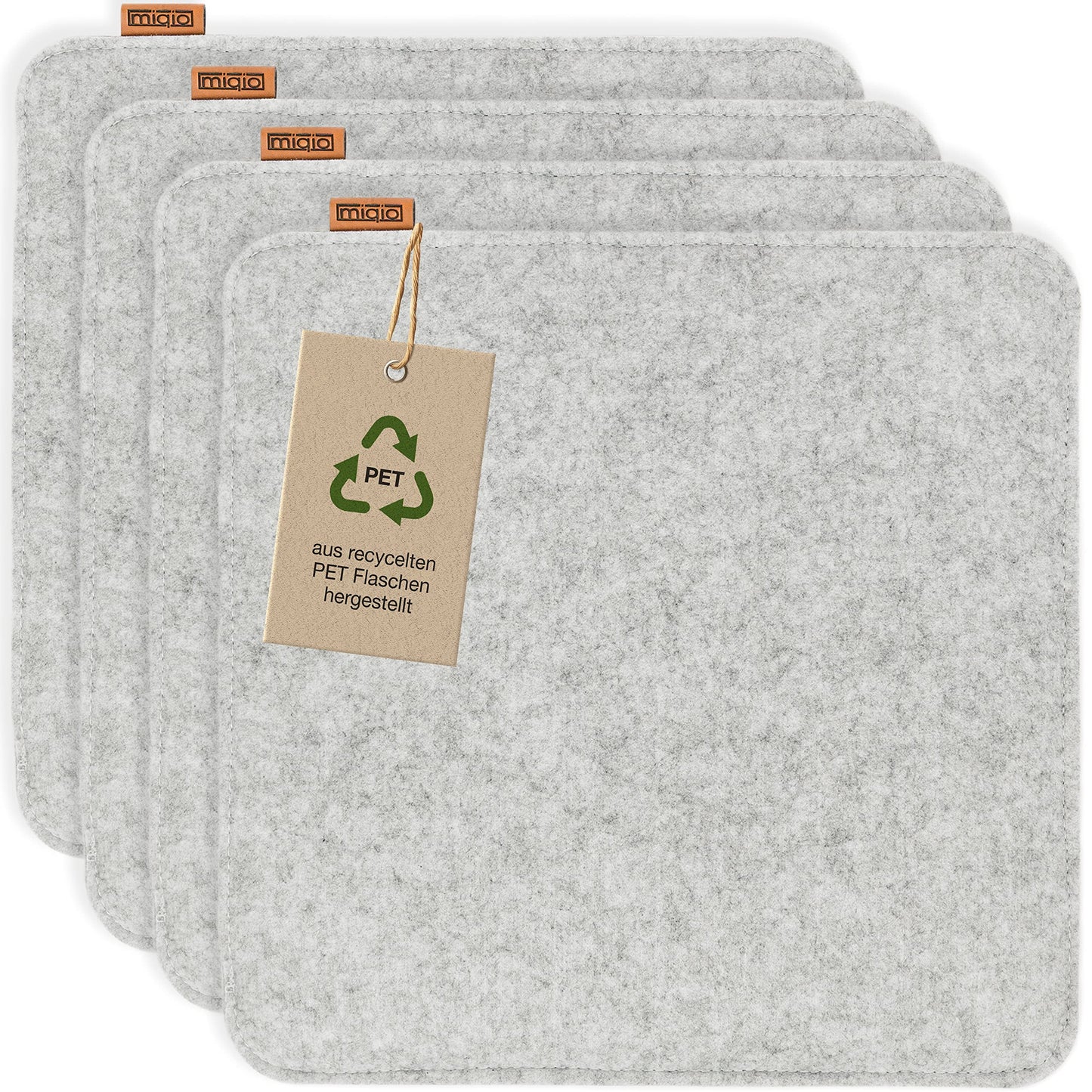 Filz Sitzkissen-Set mit Antirutschnoppen (4 Stück), 35x35 cm, 4er-Set Graumeliert mit Echtleder-elementen