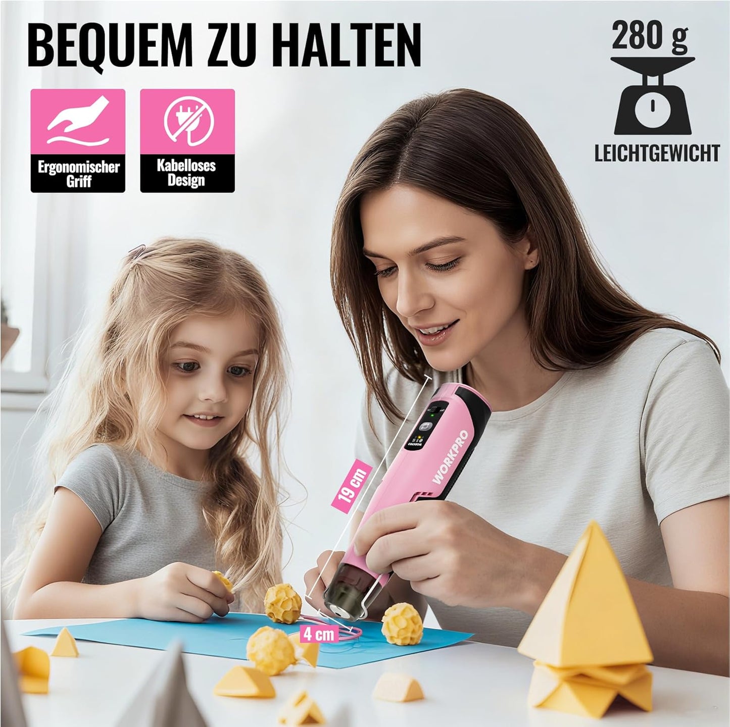 Mini-Heissluftpistole mit Schrumpfschläuchen, Rosa & Schwarz