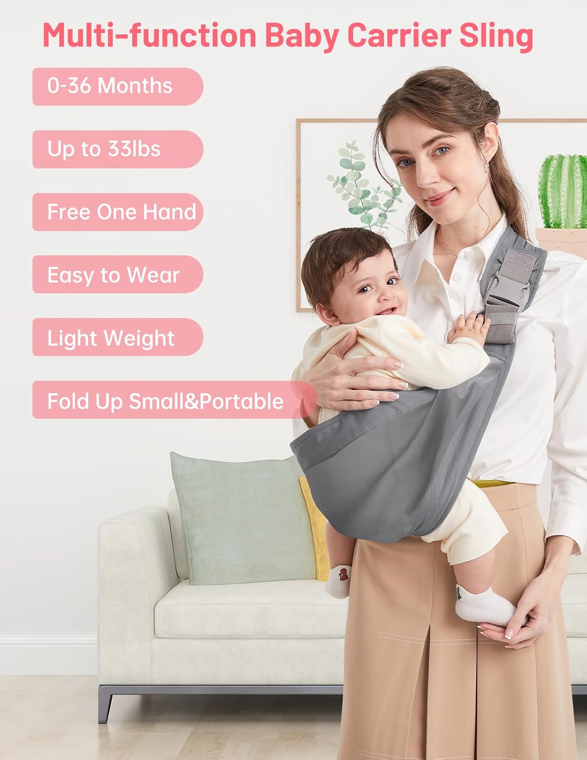 Ergonomische Baby-Hüfttrage, Nebelgrau