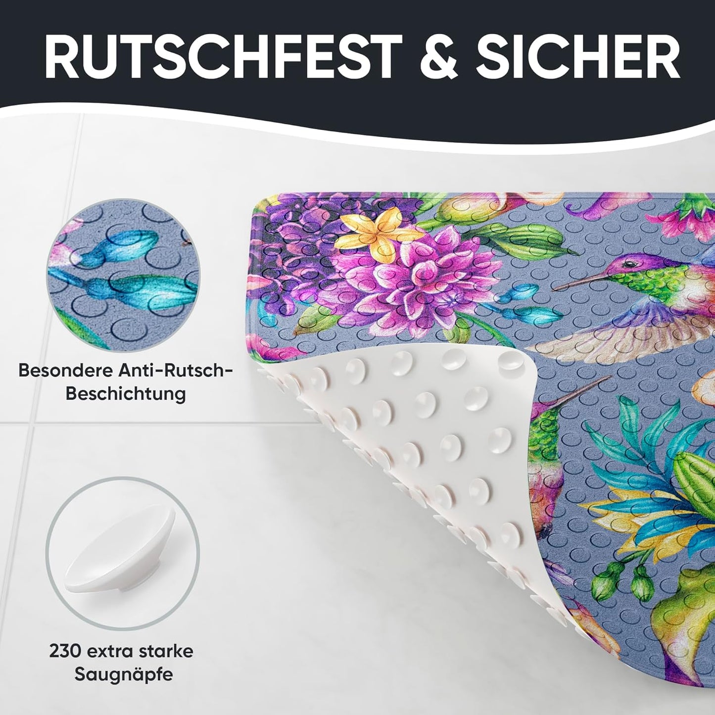 Rutschfeste Badematte 53 x 53 cm (Kolibri), Kolibri