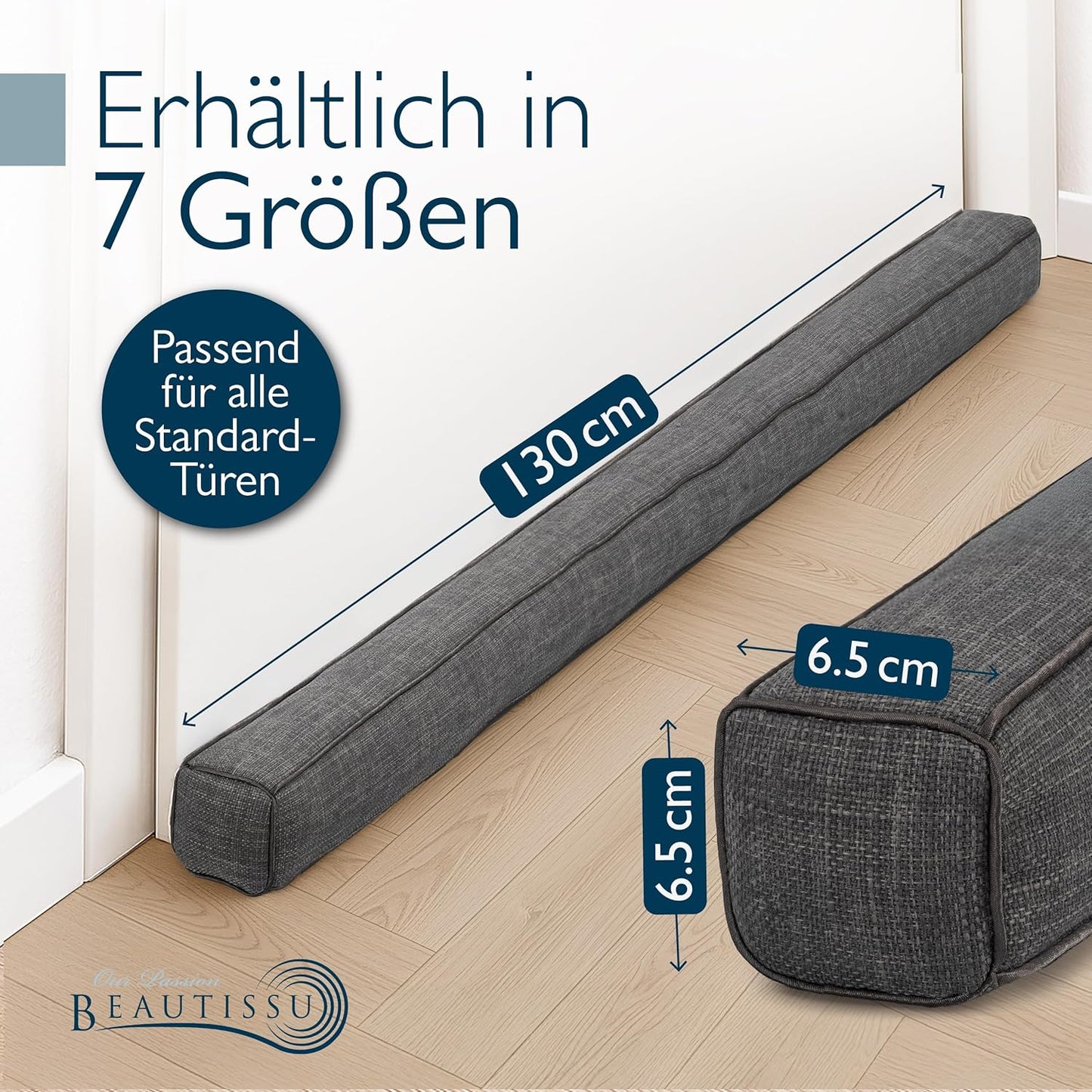Zugluftstopper für Türen und Fenster, Dunkelgrau 130 cm