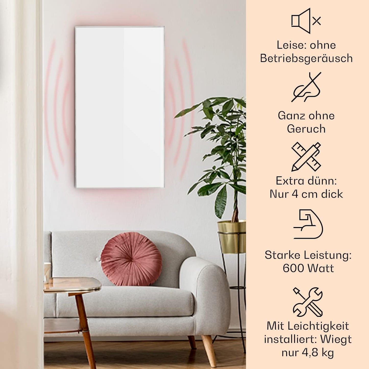 Infrarotheizung mit Thermostat & Fernbedienung, 60 x 100 cm Weiß - 60 X 100 Cm