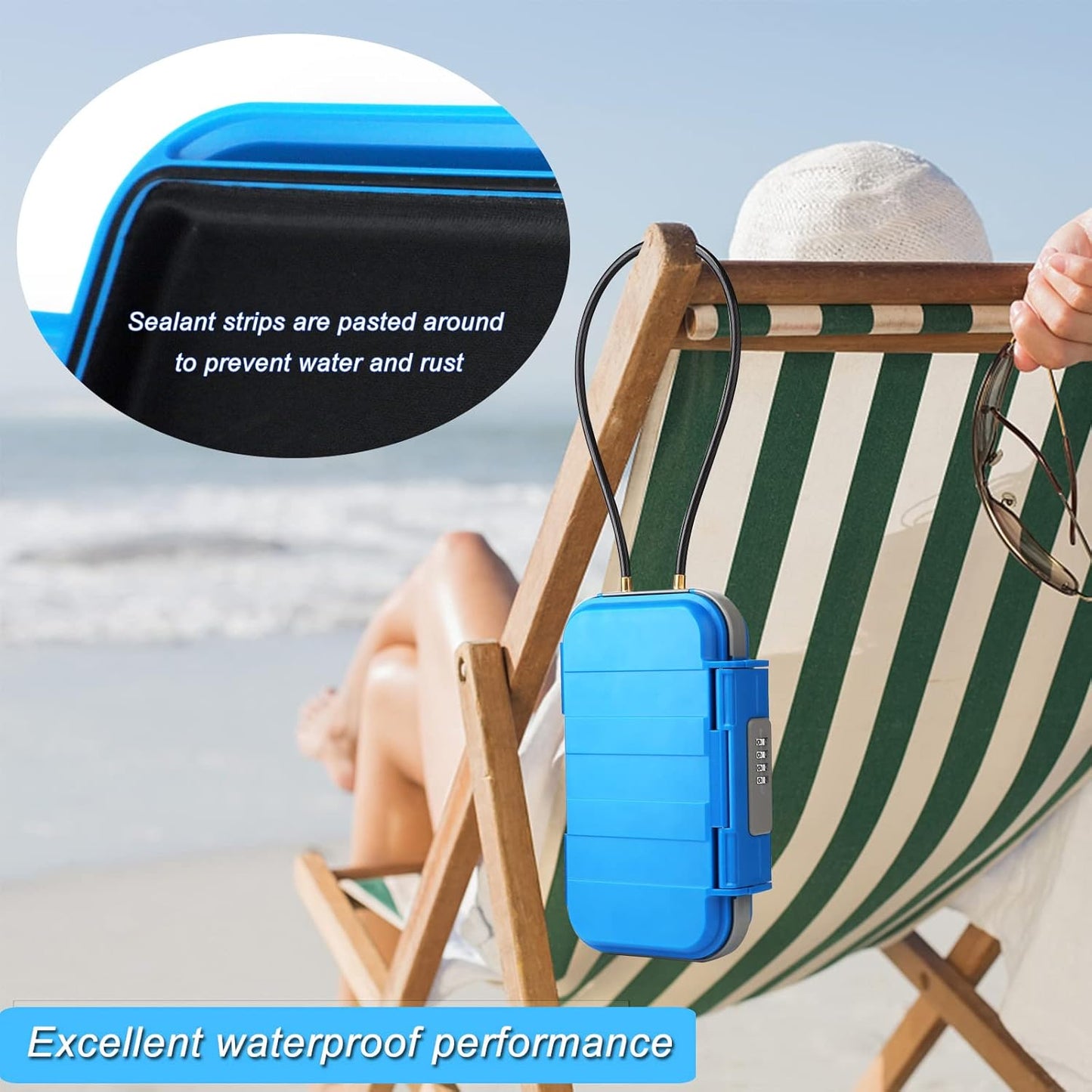Tragbarer Reisetresor mit abnehmbarer Kette, Blau