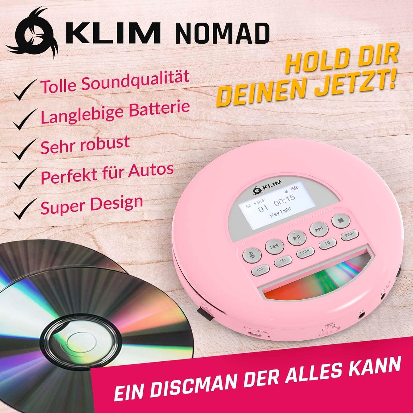 Tragbarer CD-Player mit Kopfhörern, Rosa