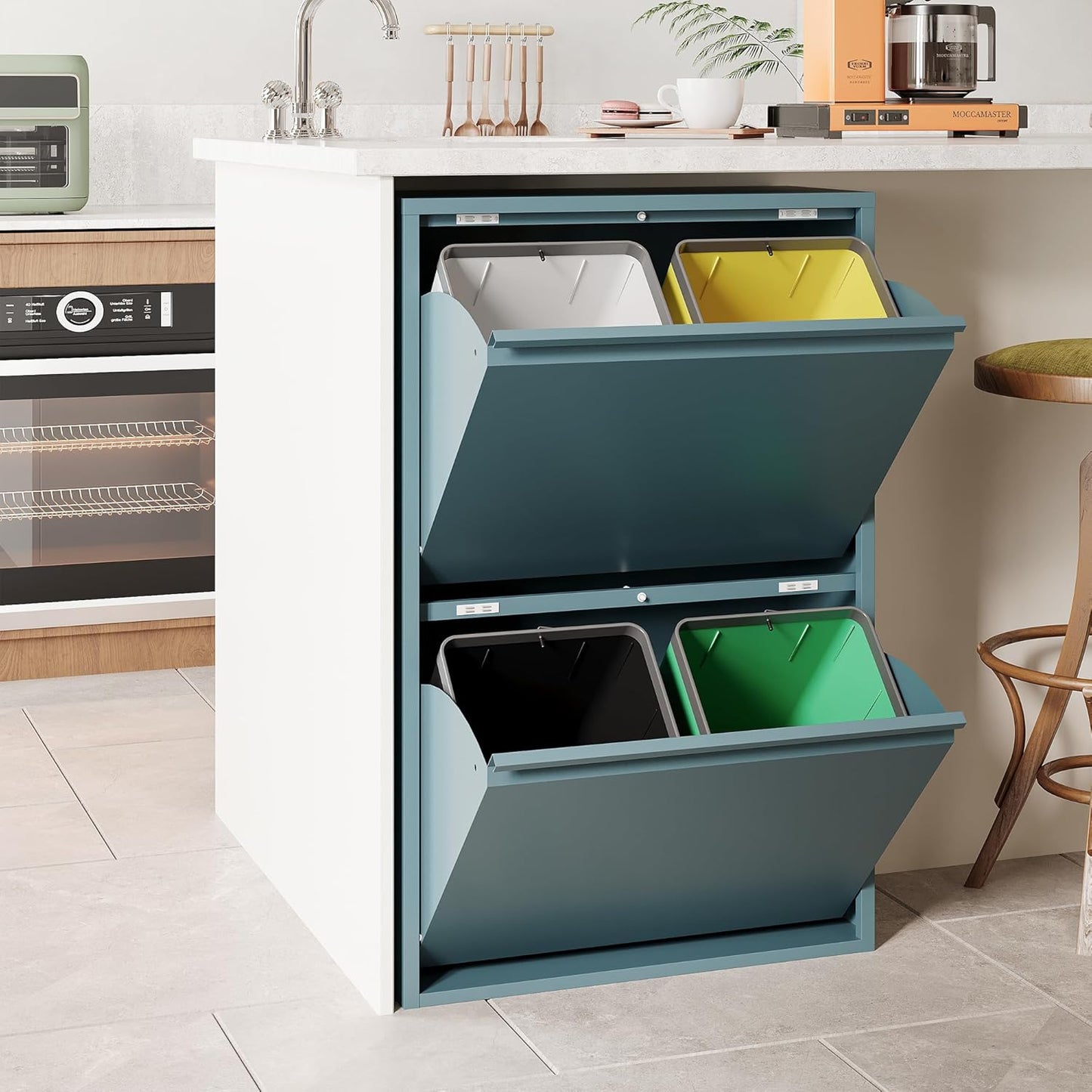 Mülleimer mit Klappdeckel, 60 L, 4 X 15 L Blau