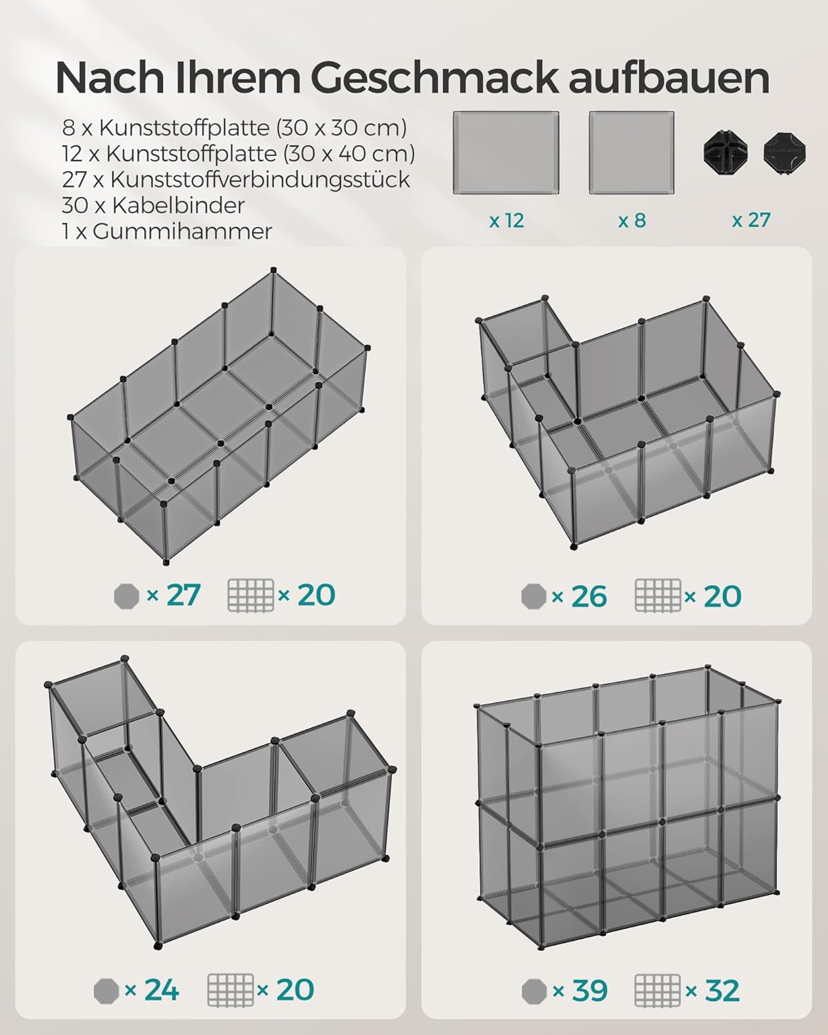 Freigehege Laufstall für Kleintiere, 125 x 63 x 42 cm, S (125 x 63 x 42 cm), Grau