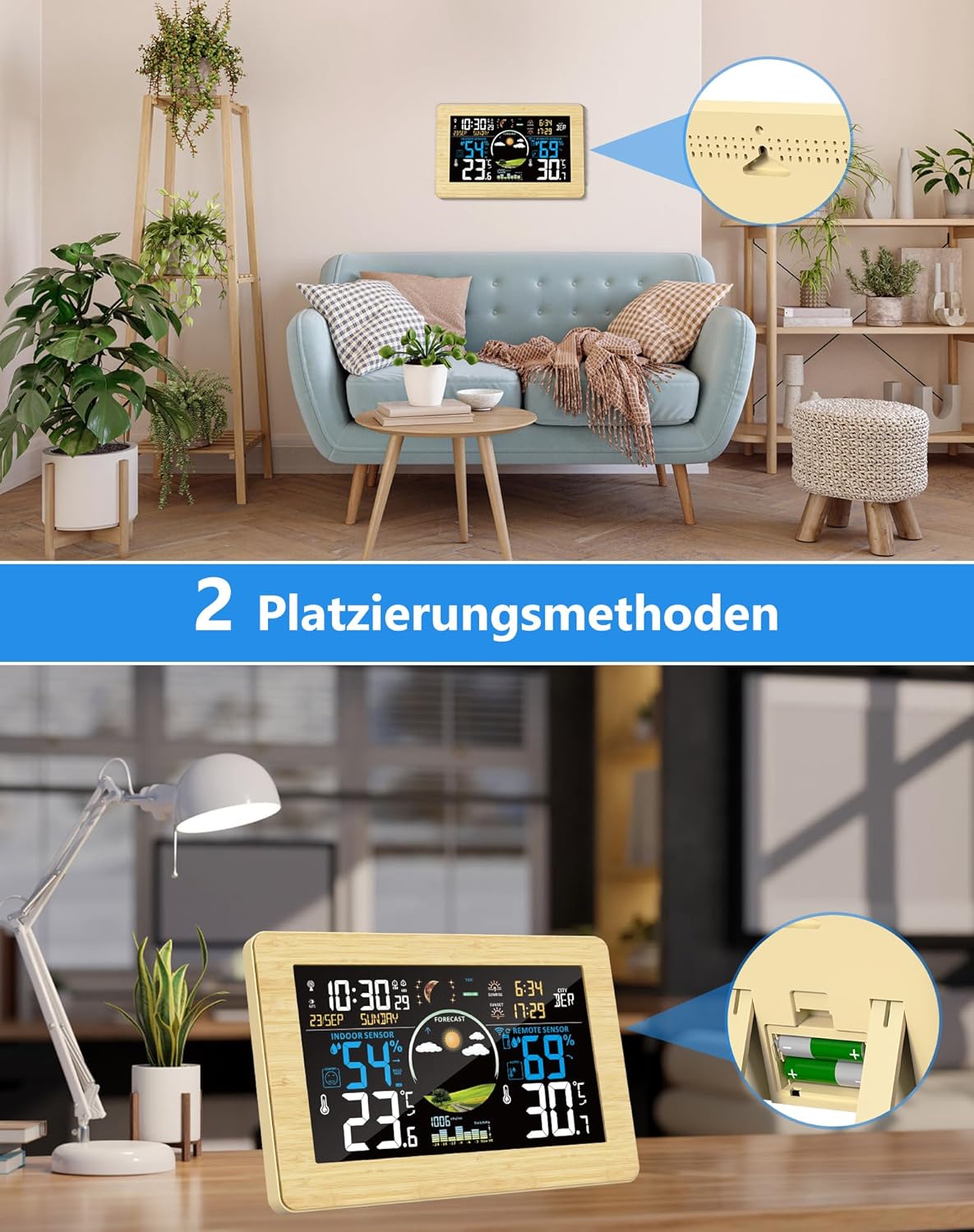 Funkwetterstation mit Aussensensor, Holzfarbe