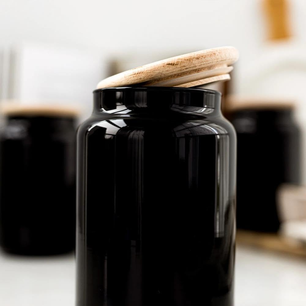 3er-Set Vorratsgläser (900 ml), Schwarz