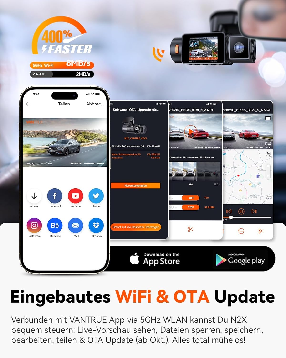 Dual-Dashcam N2X mit GPS & Sprachsteuerung, N2X