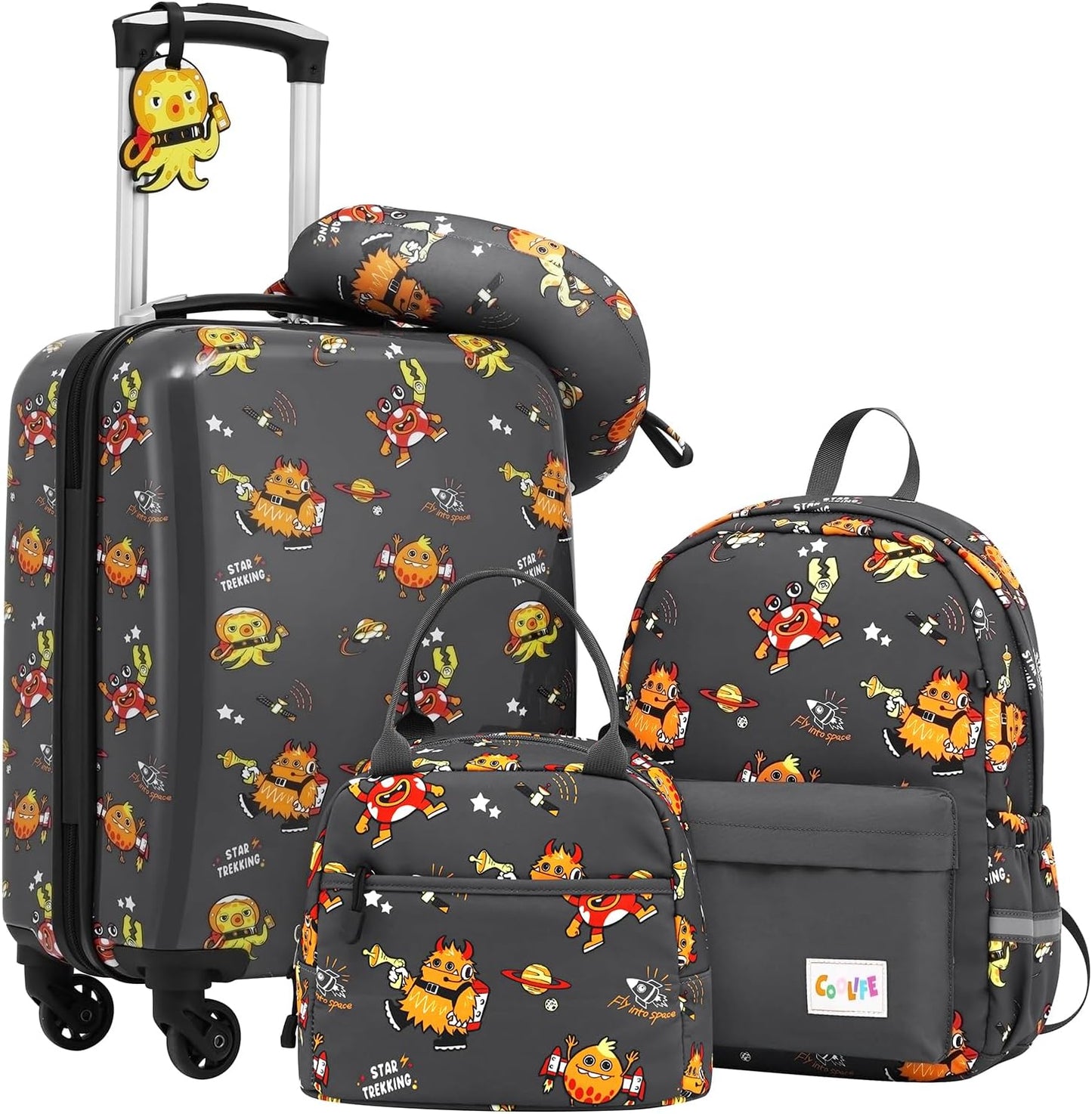 Kinderkoffer-Set mit Rucksack, Koffer-Set 5-tlg Monster