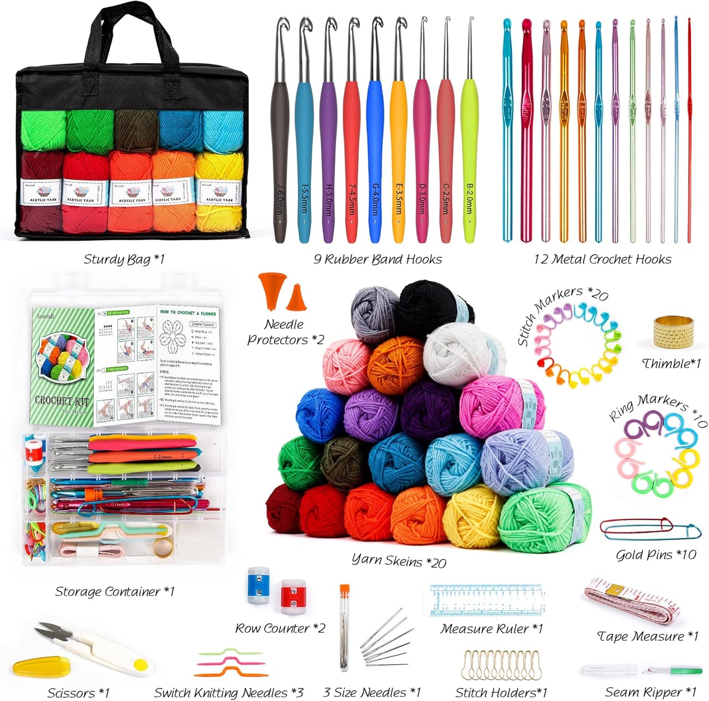 Häkelwollen Set, 20 Farben