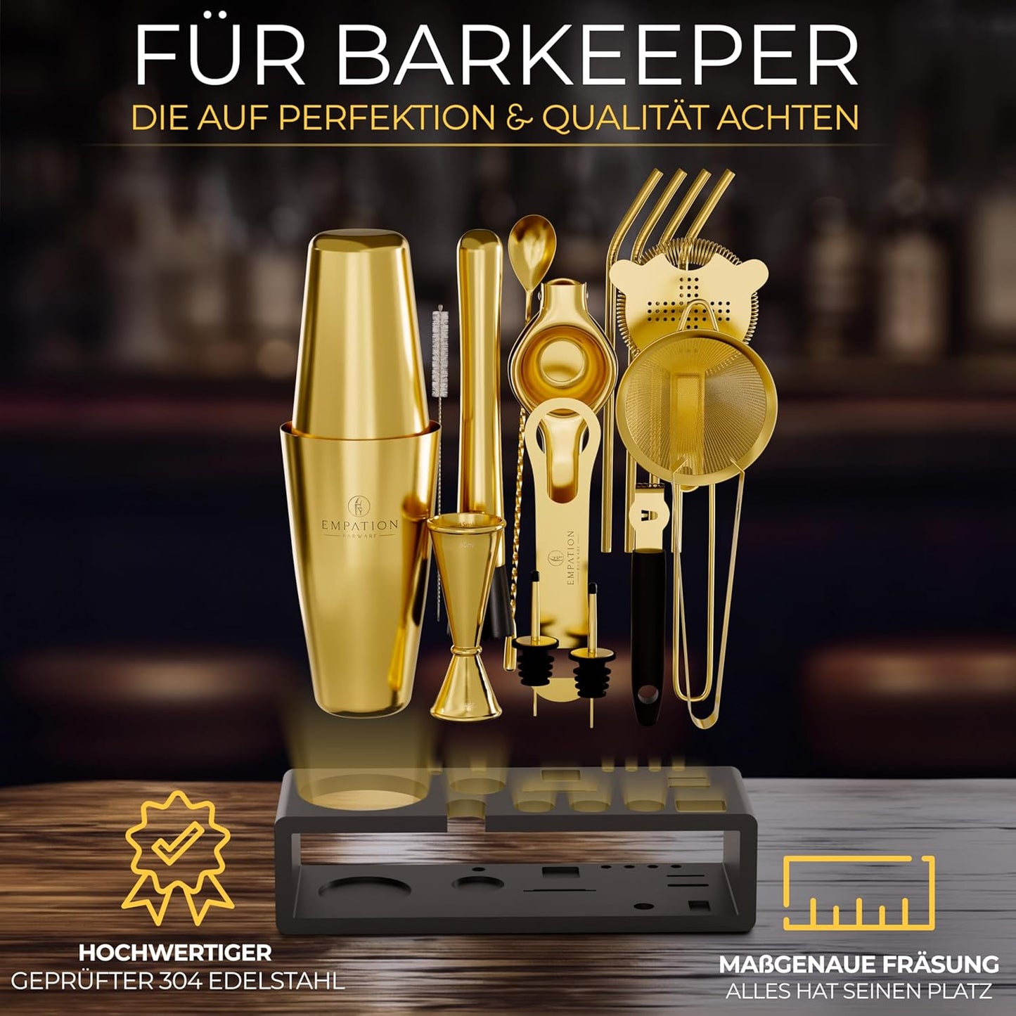 Cocktail-Set mit Gestell, Mit Gestell Gold