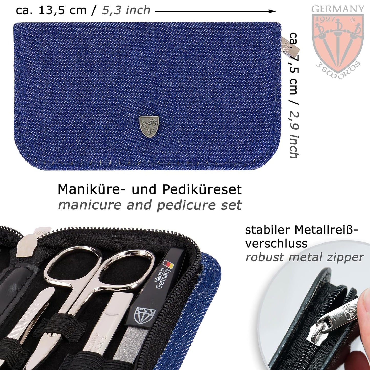 Maniküre Set Roma, BLAU / TEXTIL JEANS