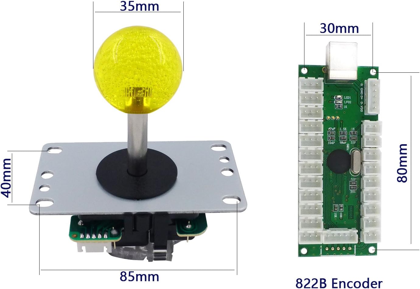 Arcade Joystick Controller Set mit LED-Tasten, yellow