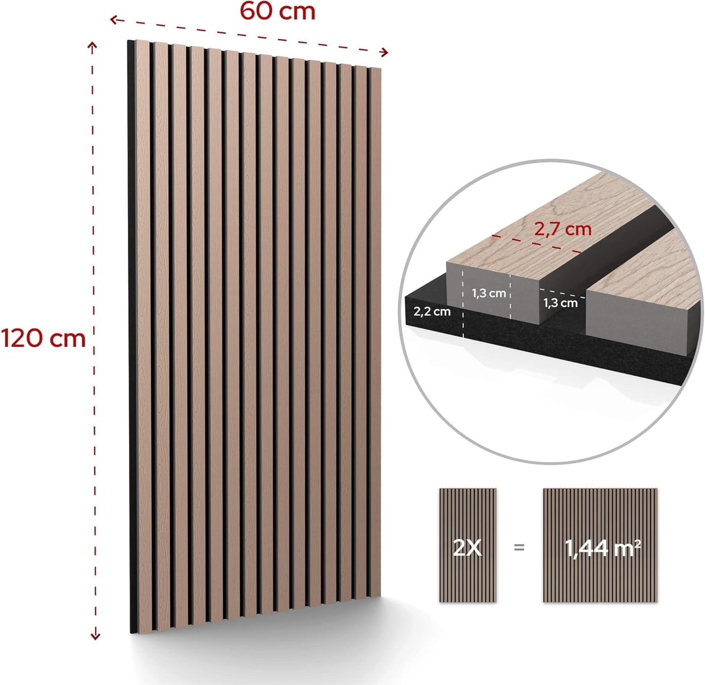 2er-Set Akustikpaneele für Wand & Decke, Eiche Dunkel, 2