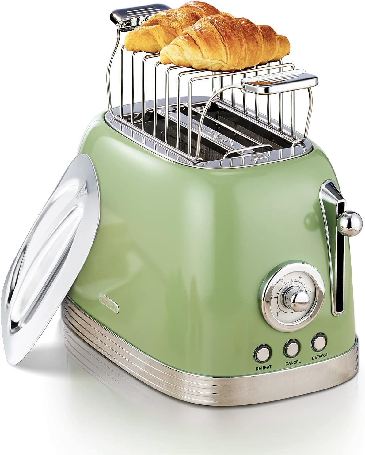 Toaster mit Brötchenaufsatz und Timer-Anzeige, Grün