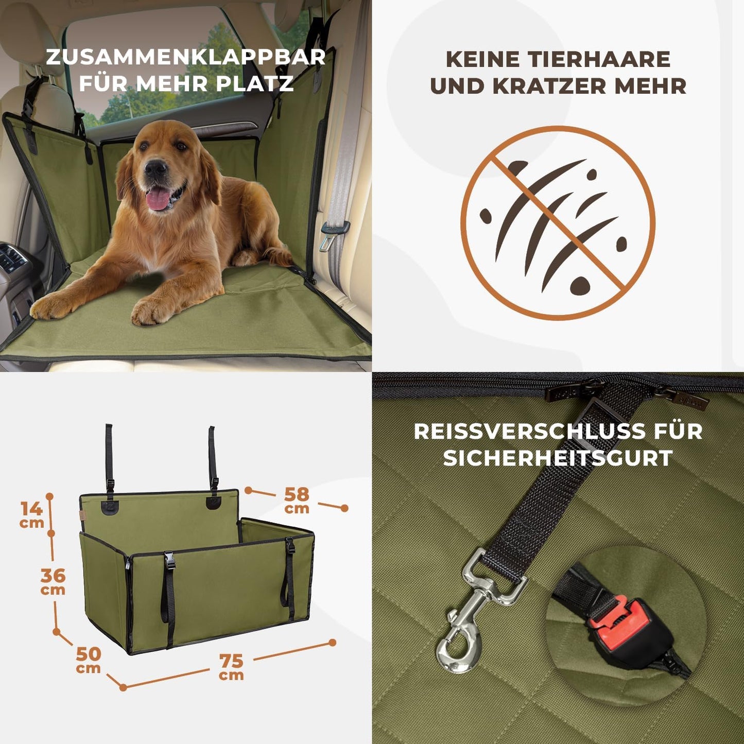 Hunde Autositz für kleine bis mittlere Hunde, L Khaki