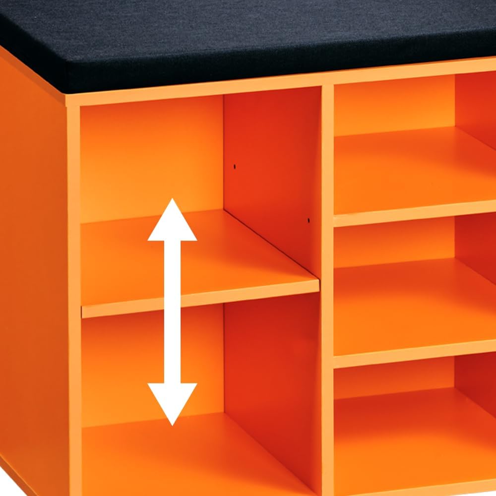 Schuhschrank mit Sitzkissen, Orange, Schwarz