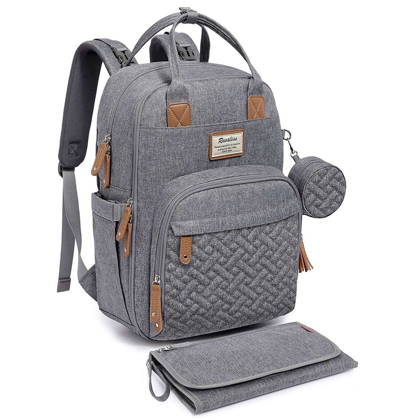 Baby-Wickelrucksack mit Wickelauflage, Grau