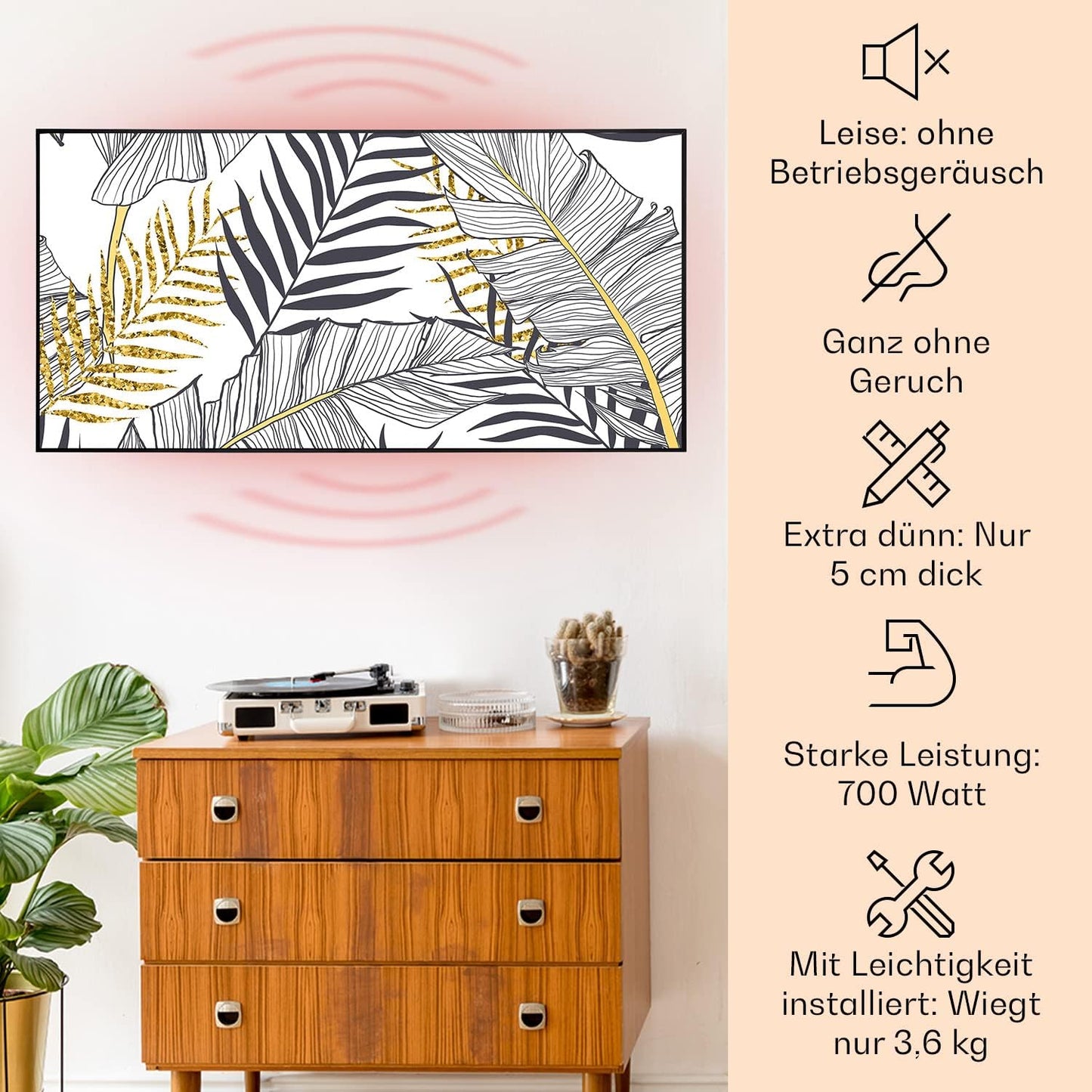 Air Art Smart Infrarotheizung, 120 x 60 cm/ 700 W Blatt - Schwarz