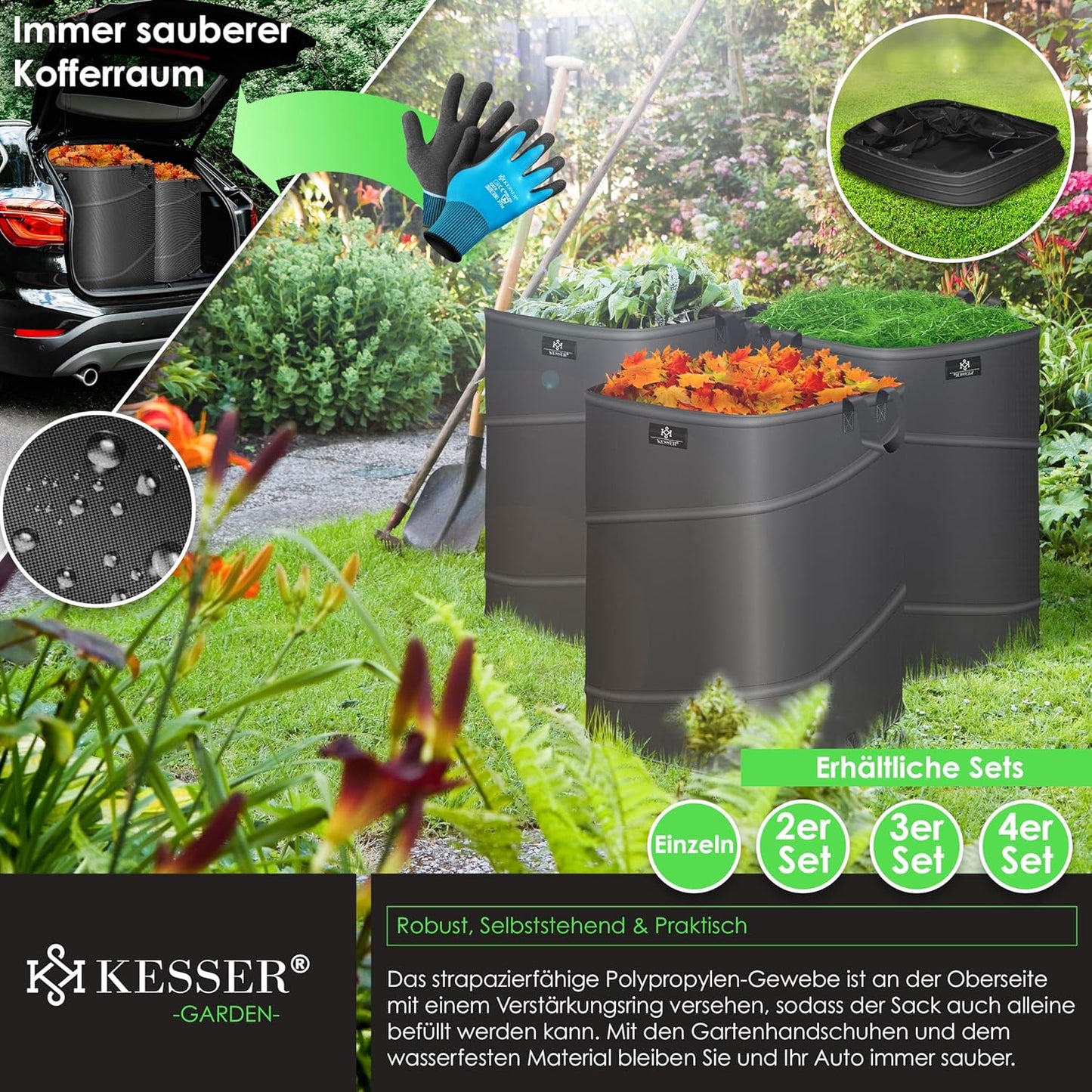 Pop-Up Gartensack für Gartenabfälle, 1x 219 Liter Anthrazit / Schwarz