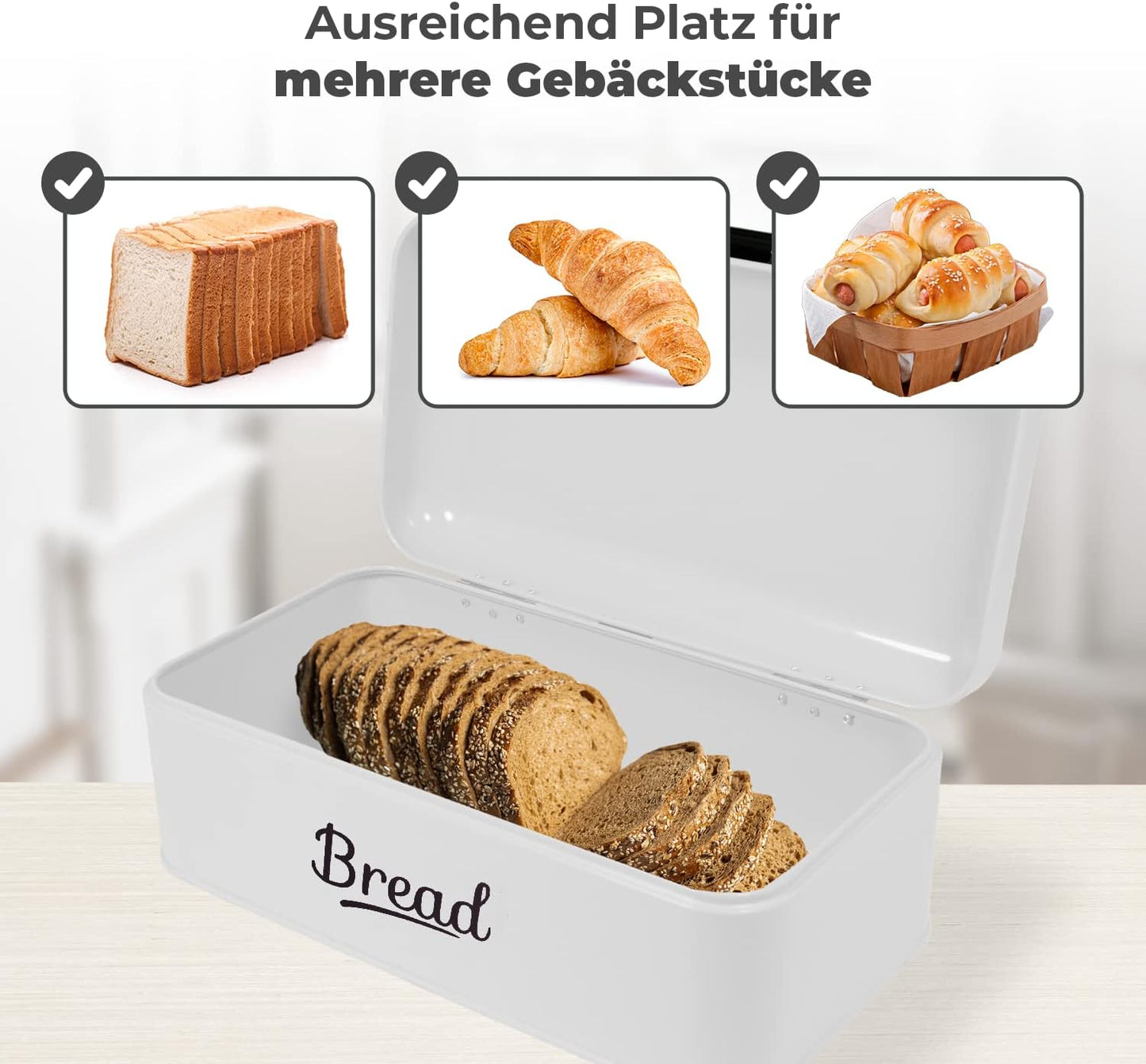 Retro Brotkasten mit Klappdeckel, Farbe: Weiss - Schriftzug: Schwarz