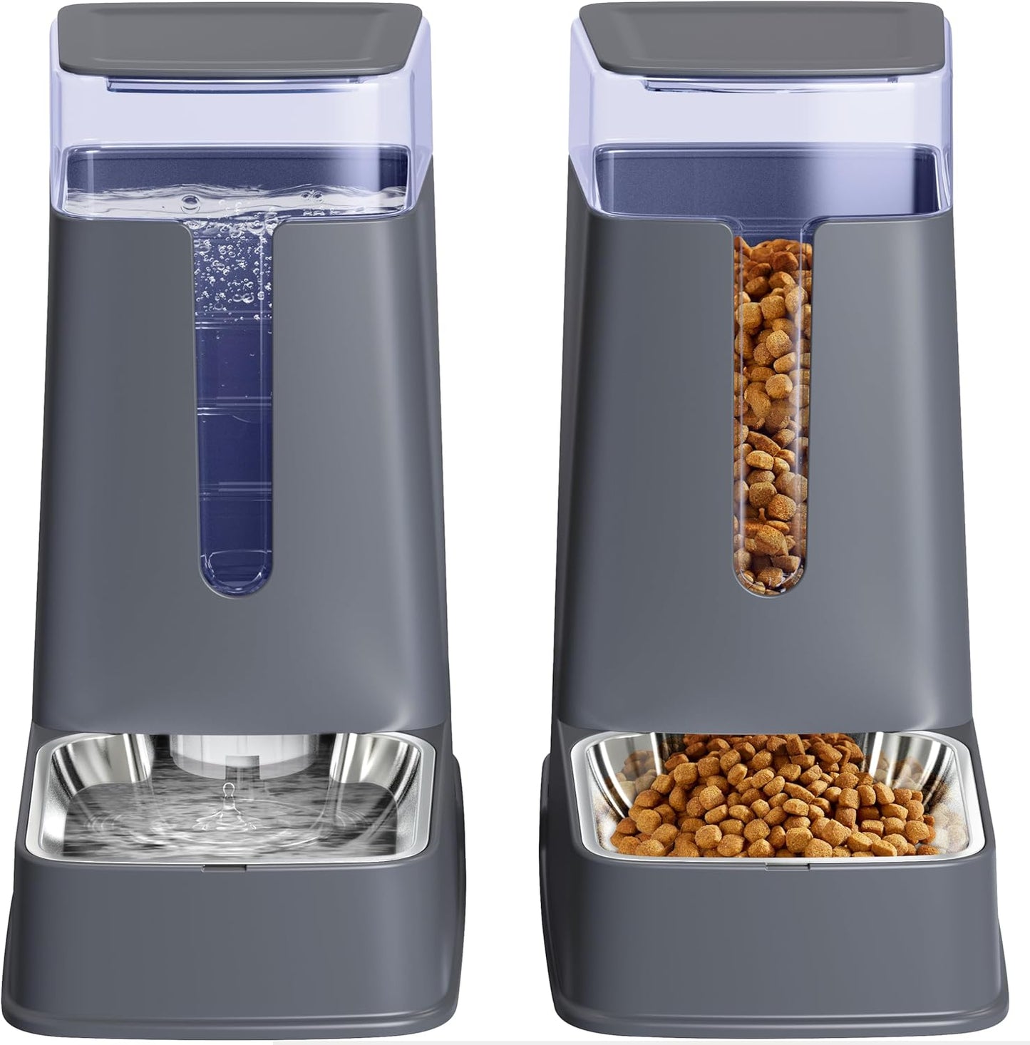 Futterspender und Wasserspender Set, gray stainless steel