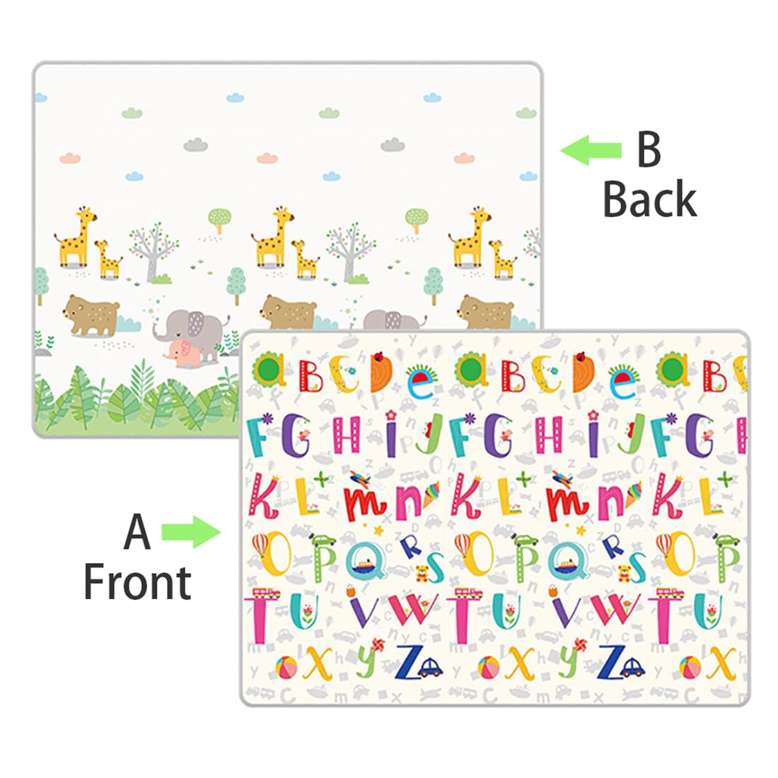 Faltbare Babyspielmatte, 150 x 180 cm Buchstaben + Tiere