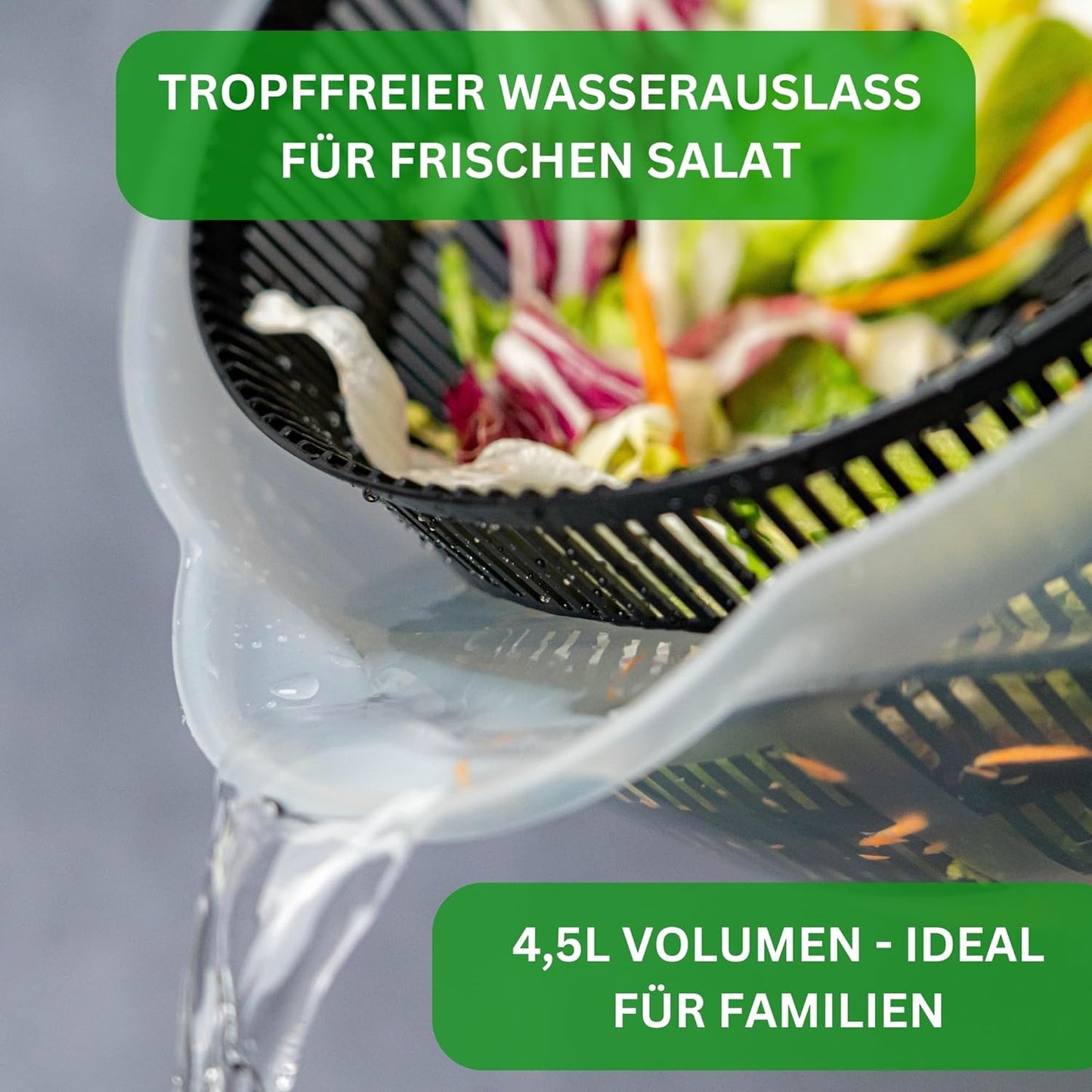 Salatschleuder, Salatschleuder Schwarz 4,5L mit Dressing Shaker