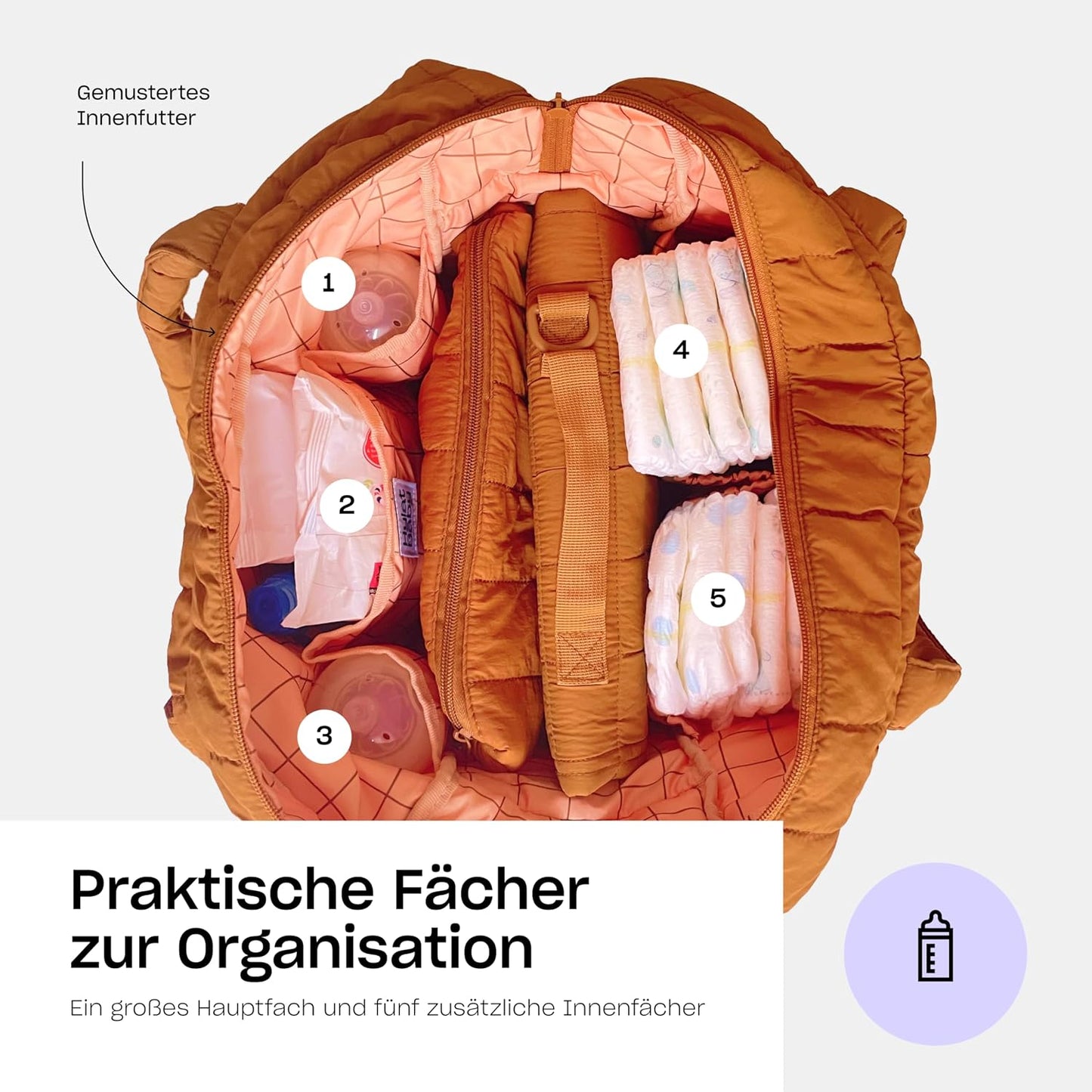 Wickeltasche mit Wickelunterlage, Braun Wickeltasche mit Wickelunterlage