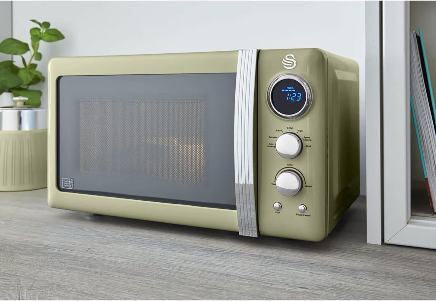 Retro Mikrowelle mit Timer und Auftaufunktion, Grün