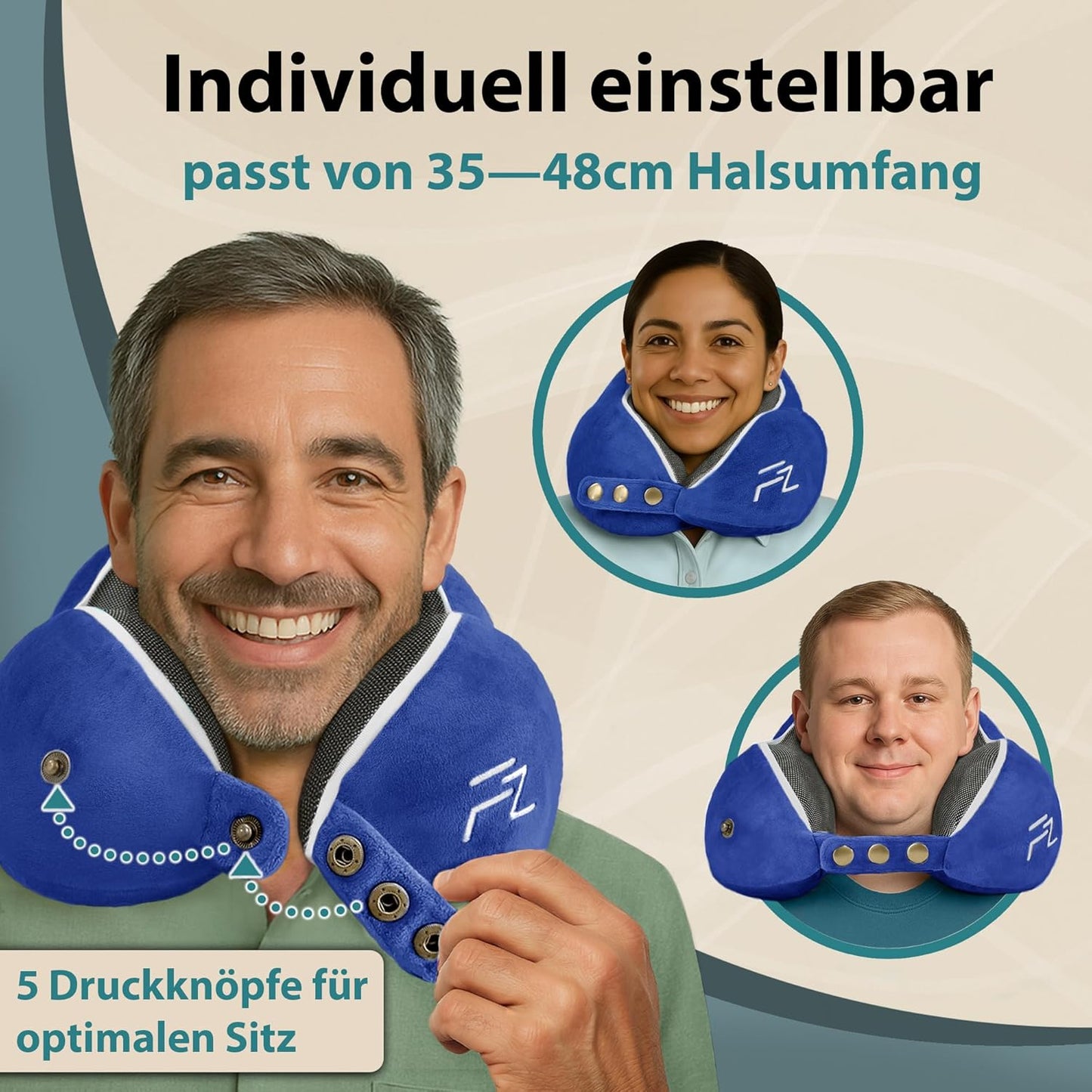 Einstellbares Memory Foam Reisekissen mit 360° Stütze, 2.3. Comfy - Dunkelblau