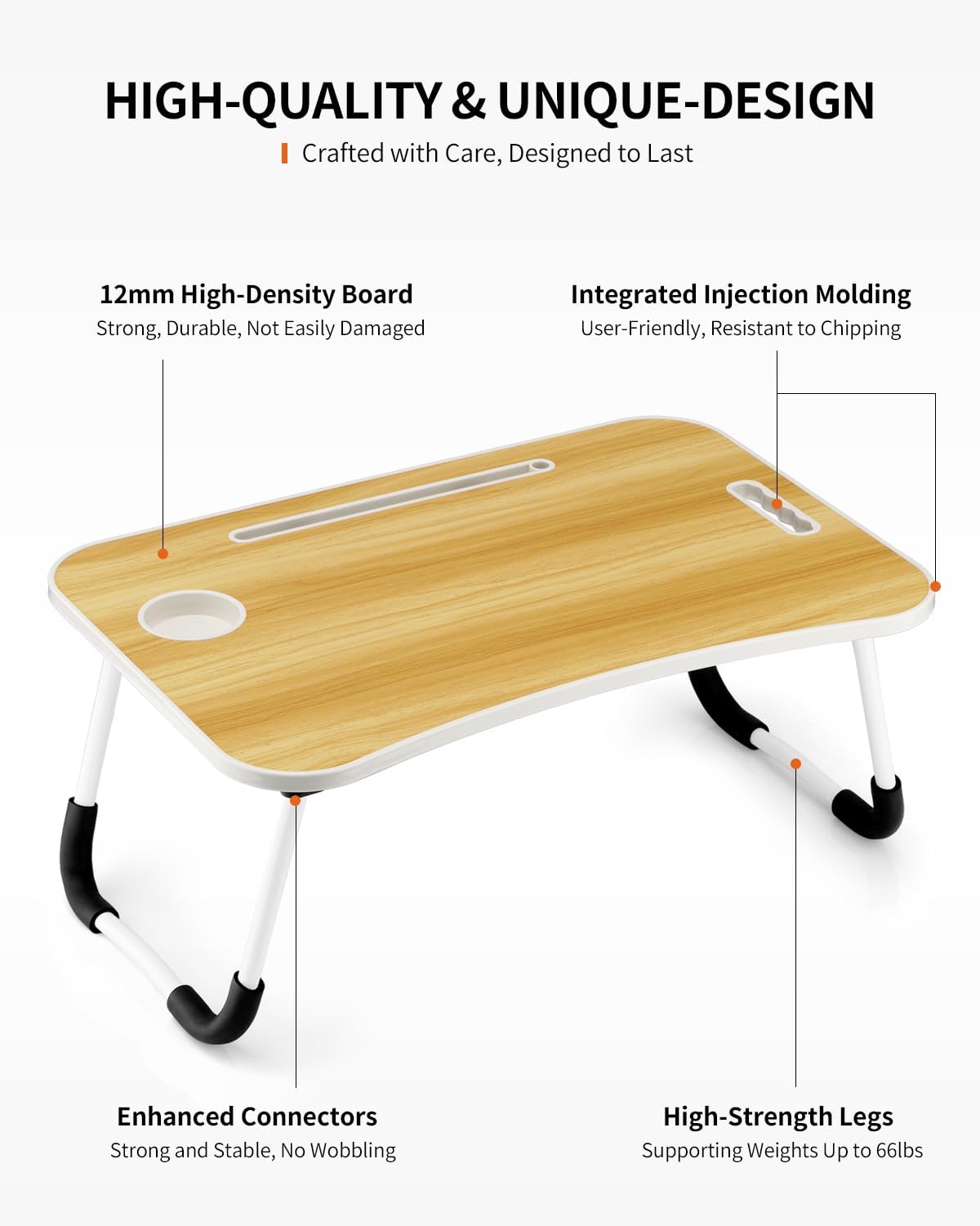 Faltbarer Laptoptisch mit Getränkehalter & Tablet-Steckplatz, Holz