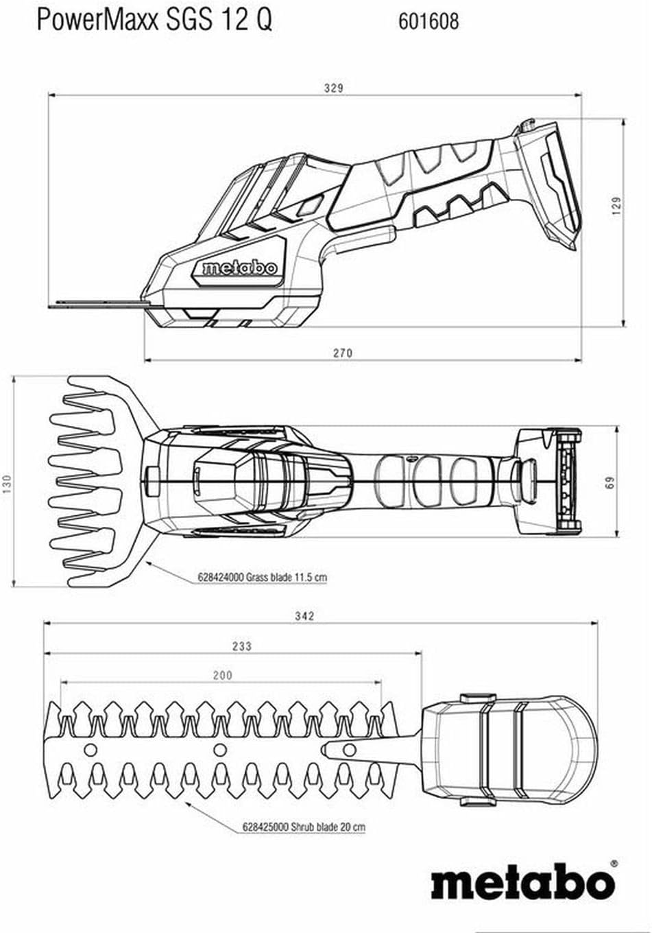 Akku Gras/Strauchschere PowerMaxx SGS 12 Q, mit Strauch-/Grasmesser