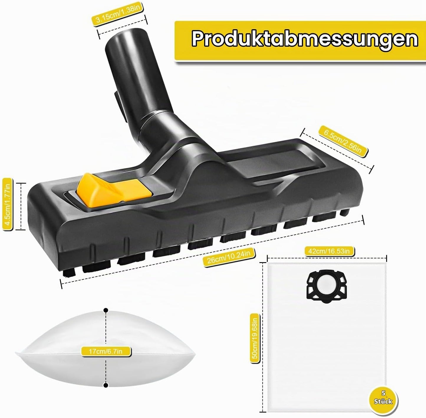 Bodendüse mit 5 Staubsaugerbeuteln für WD3-WD6