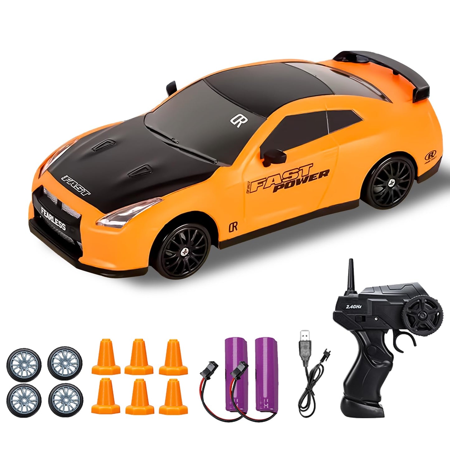 RC Drift Car 1:24 mit 4WD und Scheinwerfern, Gelb