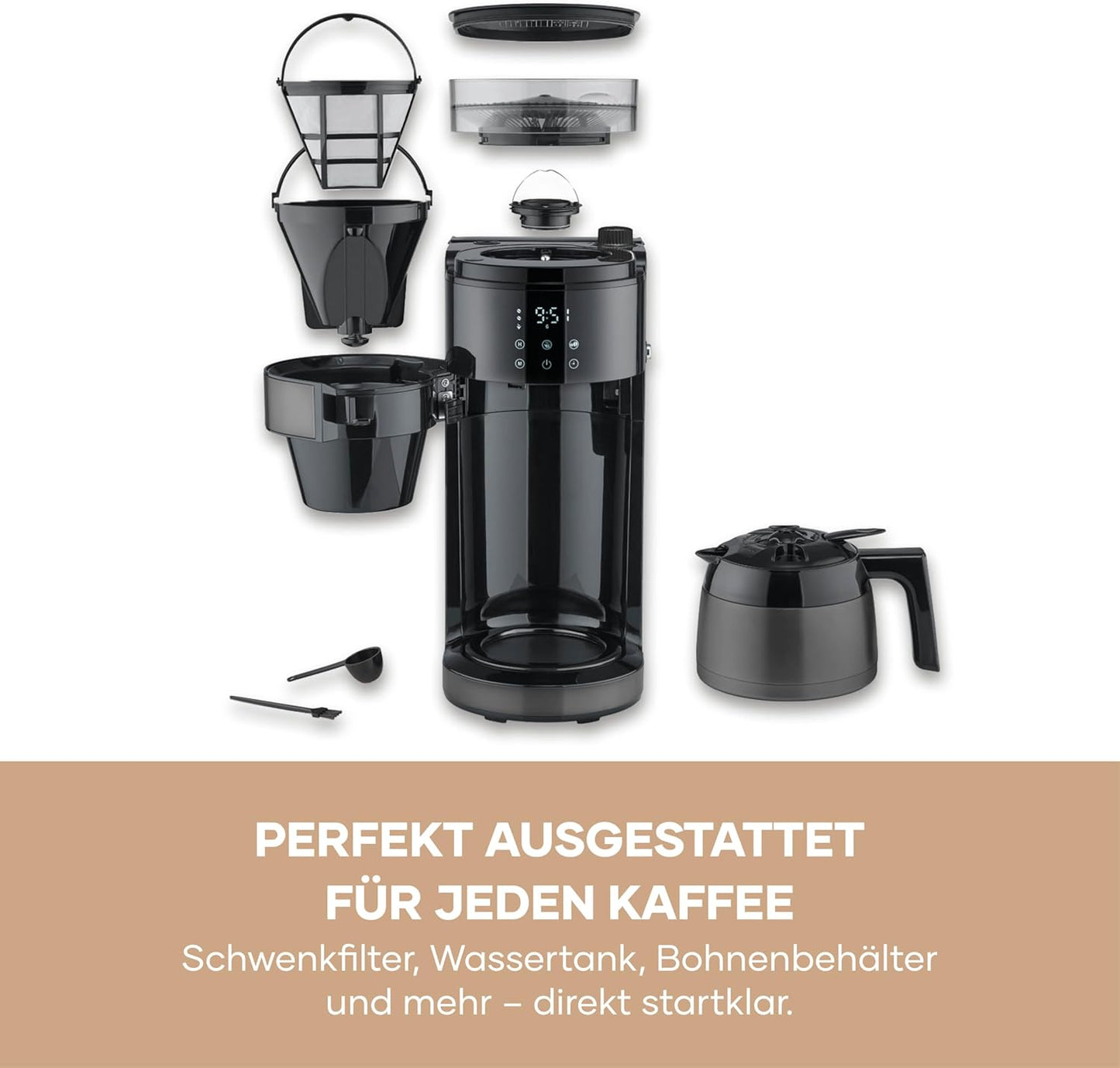 Filterkaffeemaschine KA4831, 8 Tassen (Thermokanne) Dark Inox, Schwarz