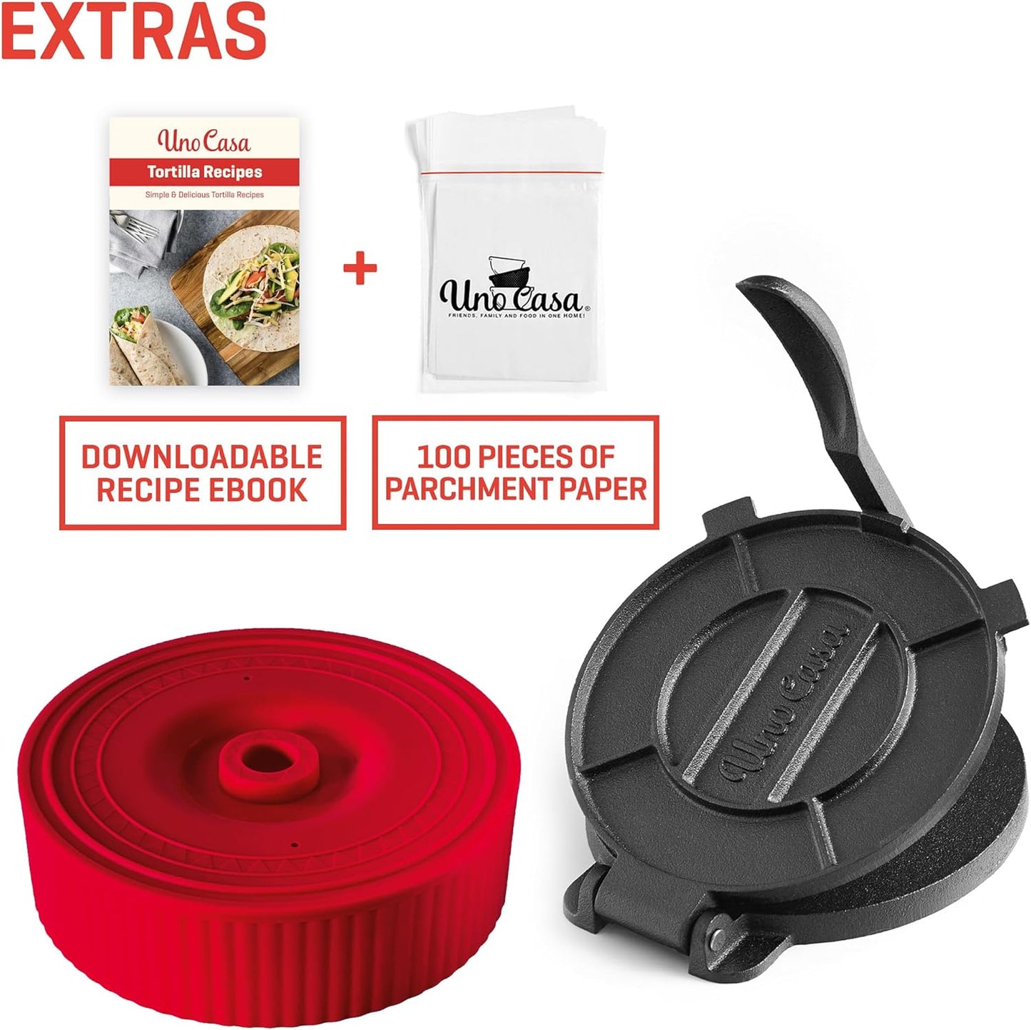Tortilla-Presse mit Wärmer & Pergamentpapier, 8 Inch with Tortilla Warmer