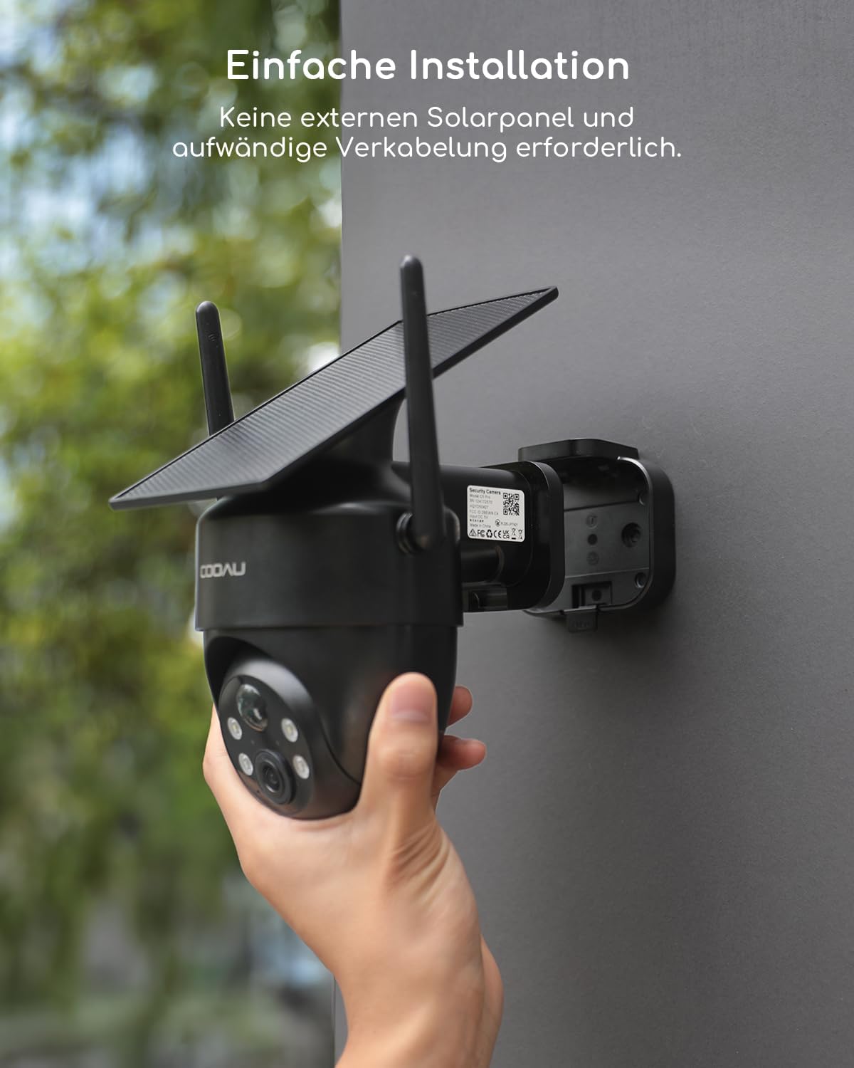 Überwachungskamera mit Solar-Panel & 360°-Sicht, Schwarz 1
