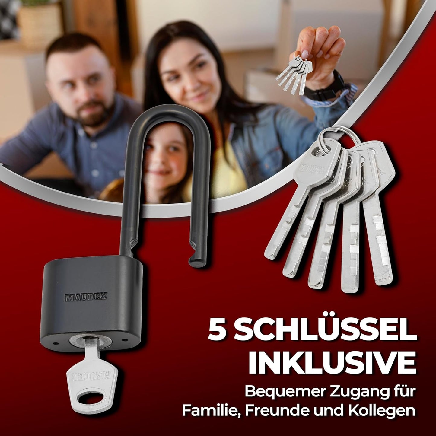 Wetterfestes Vorhängeschloss PBE40 mit 5 Schlüsseln, 40 mm Langer Schäkel Black