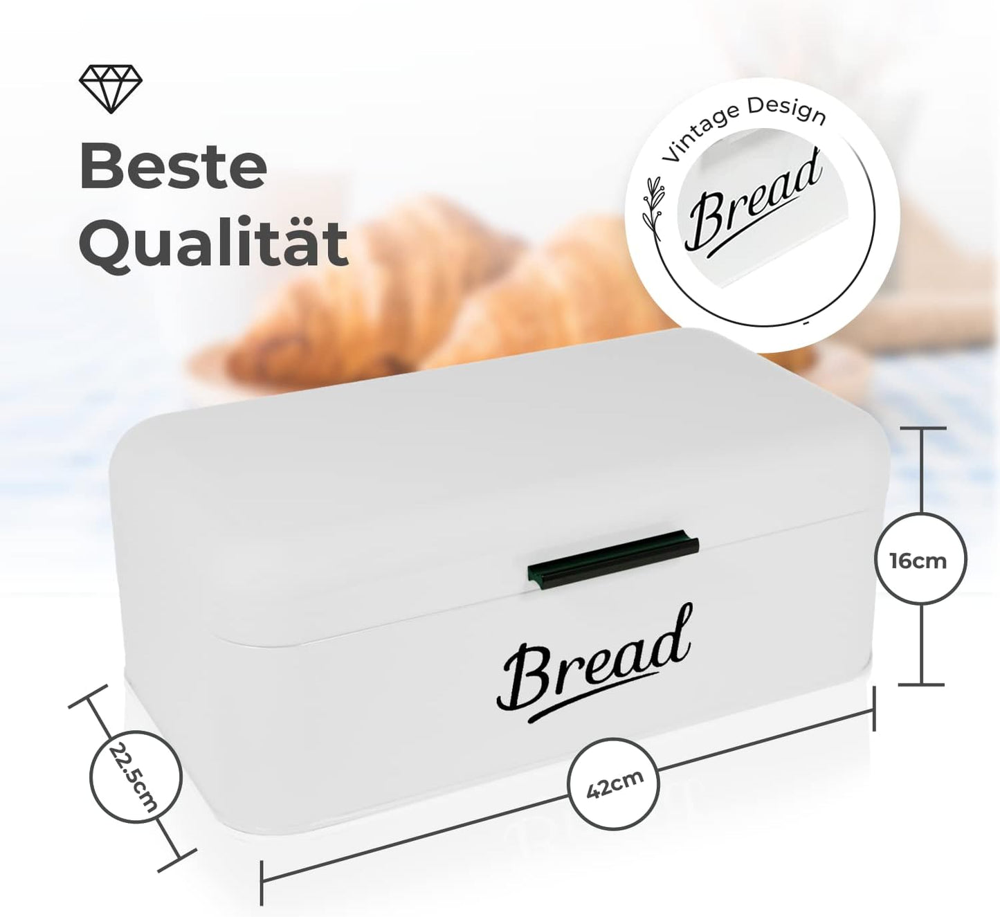 Retro Brotkasten mit Klappdeckel, Farbe: Weiss - Schriftzug: Schwarz