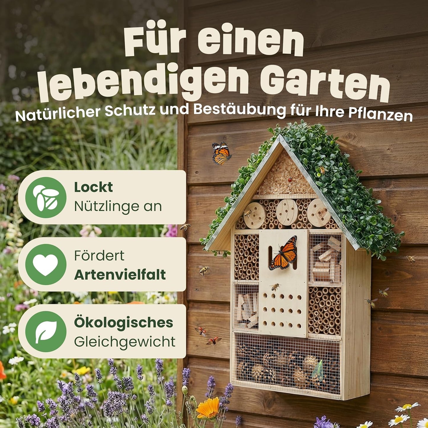 Insektenhotel XXL mit Efeu-Dach (55 cm), XXL Insektenhotel – Efeu Dach Gross (55 cm)