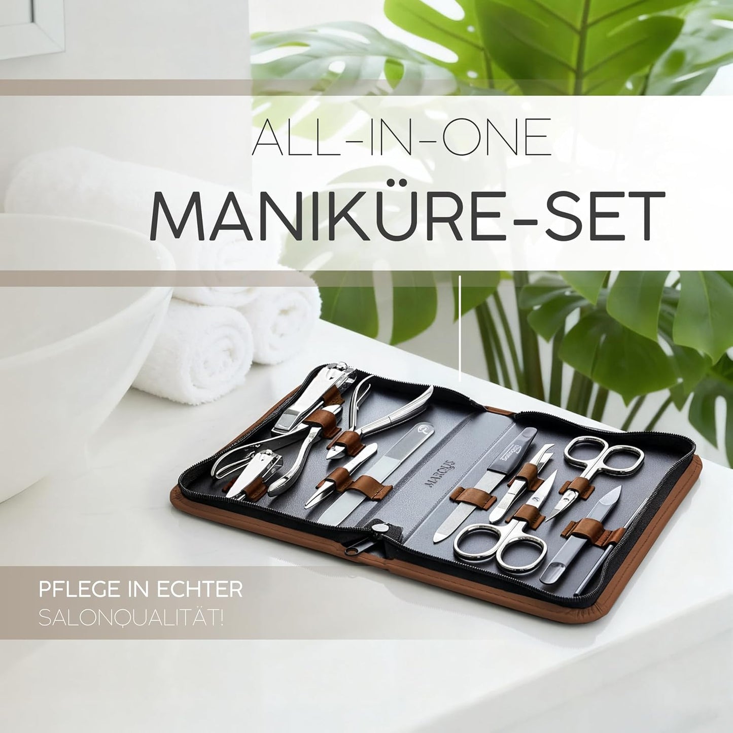 12-teiliges Maniküre-Set im Lederetui, 8. Braun