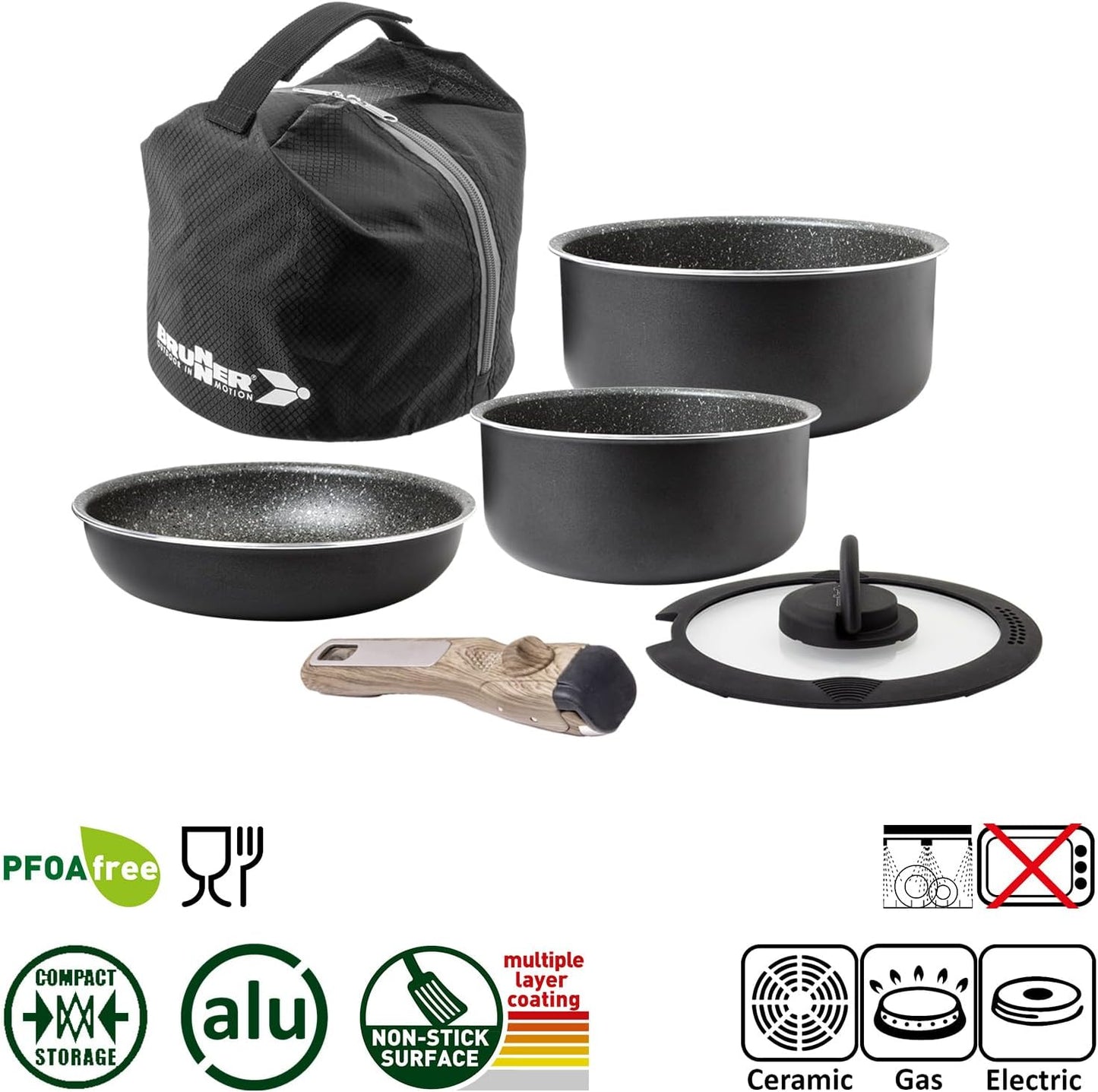 6-teiliges Camping Kochgeschirr-Set, ø 24 cm 5+1-teilig