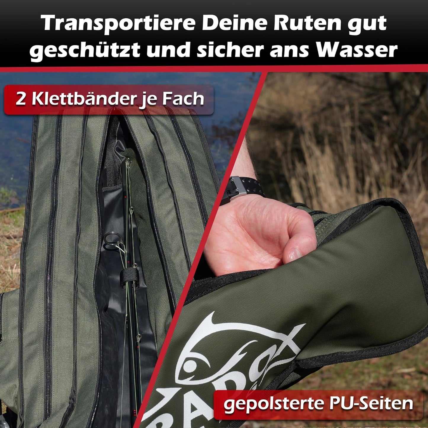 Rutentasche mit 3 Fächern, 3 Fächer grün 190cm
