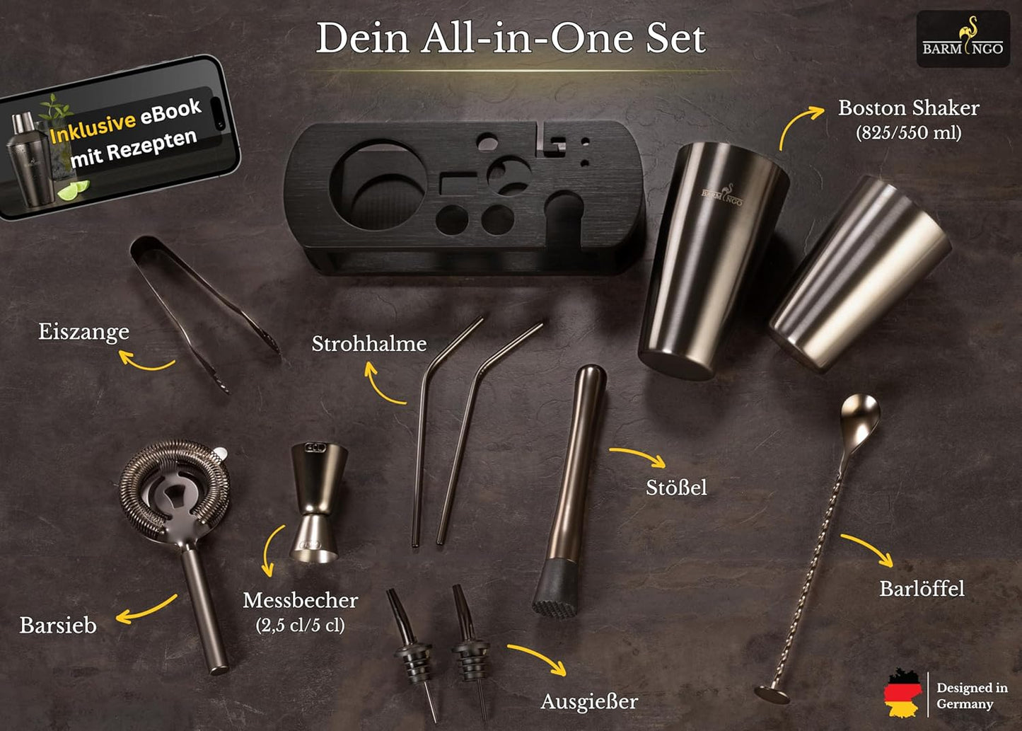 Cocktail-Set, Metallic-schwarz