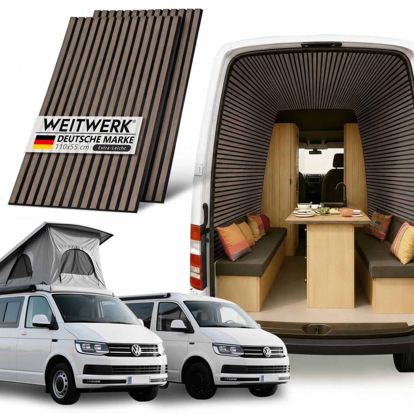 2er-Set Leichte Paneele für Camper-Ausbau, Dunkle Eiche / Schwarz 2er Set - (1,21m²)