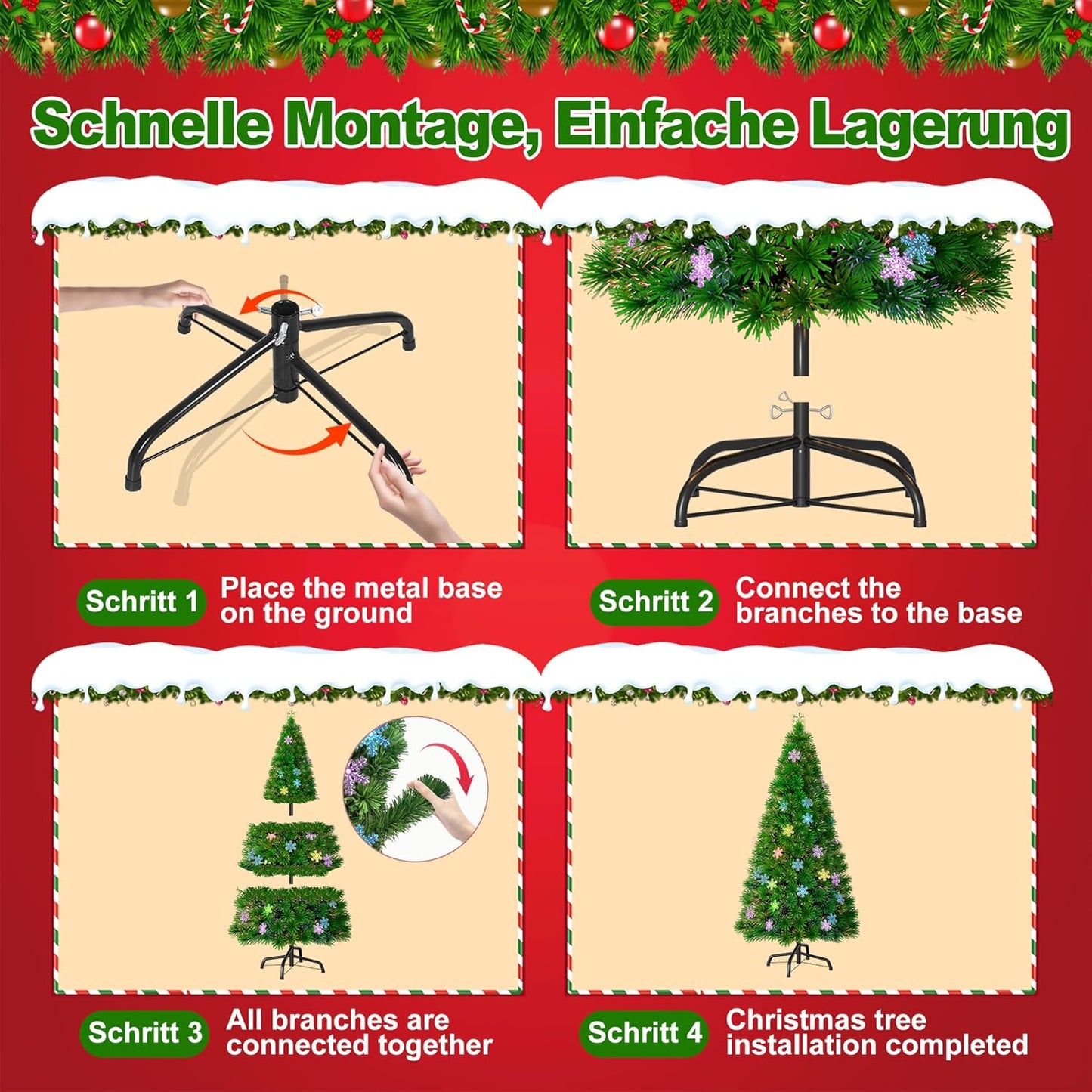 Künstlicher Weihnachtsbaum 210 cm mit LED-Schneeflocken, Led Schneeflocken Weihnachtsbaum 210cm