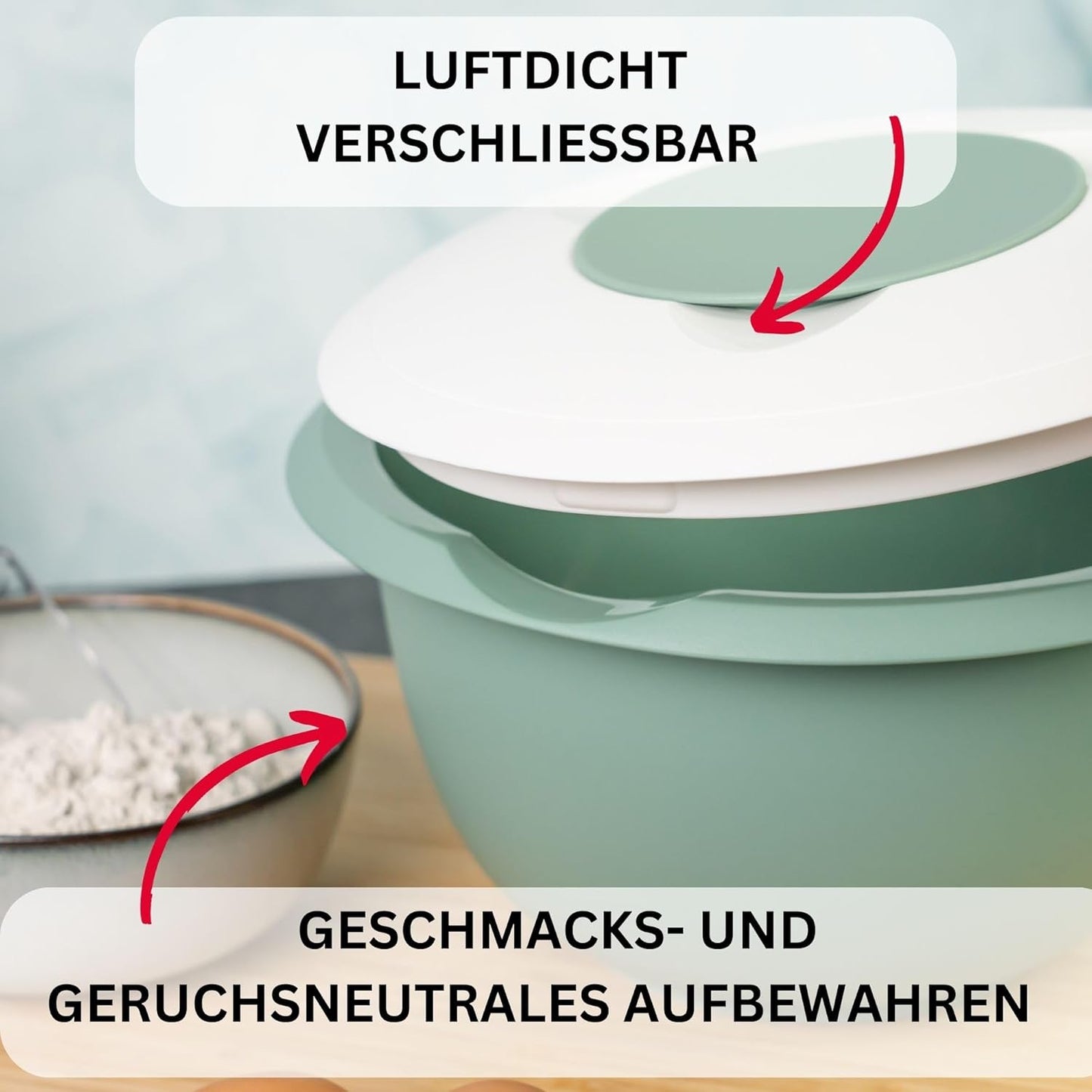 Backschüssel mit Ausgiesser und Deckel, Mintgrün