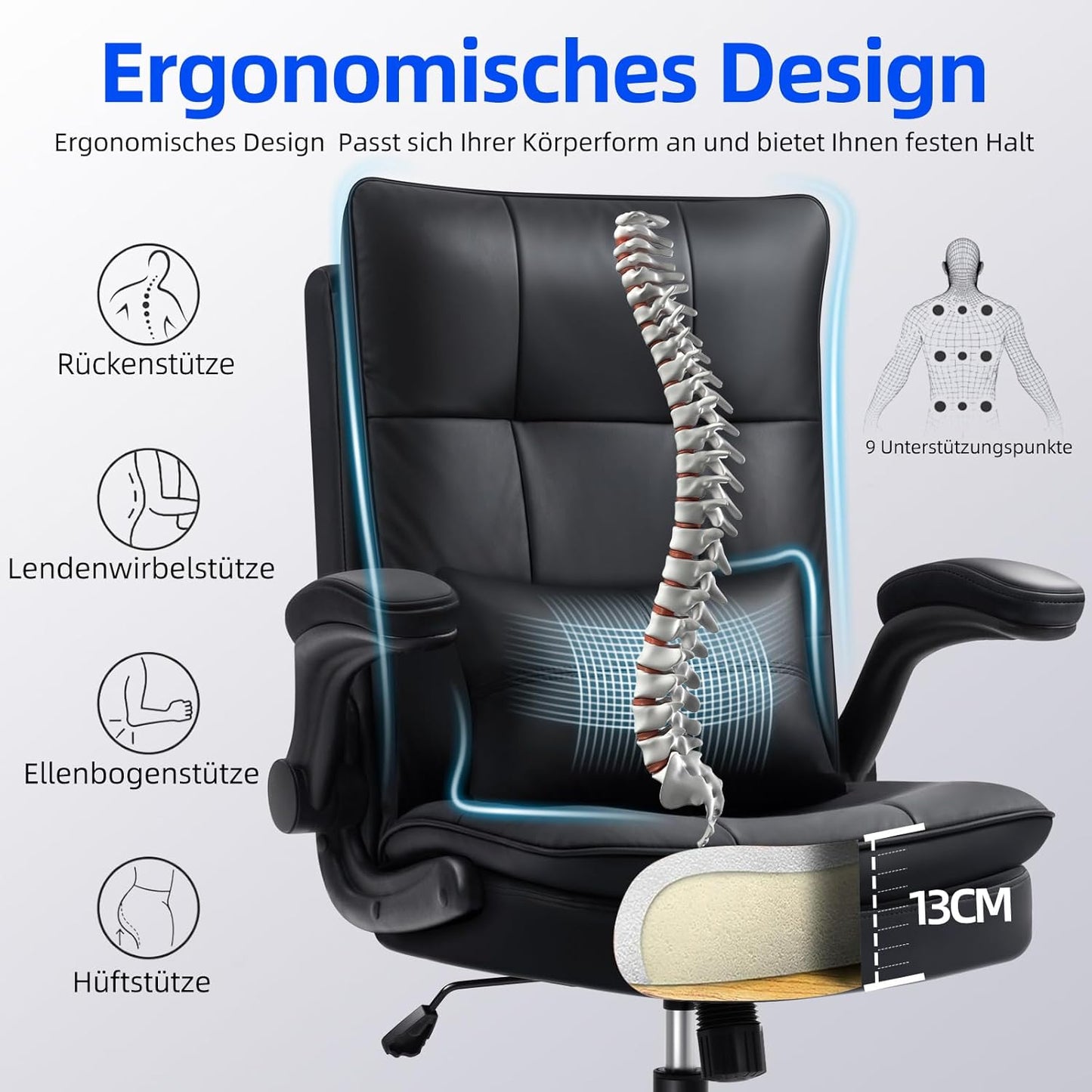 Ergonomischer Bürostuhl mit Wippfunktion, Aktualisierung Schwarz